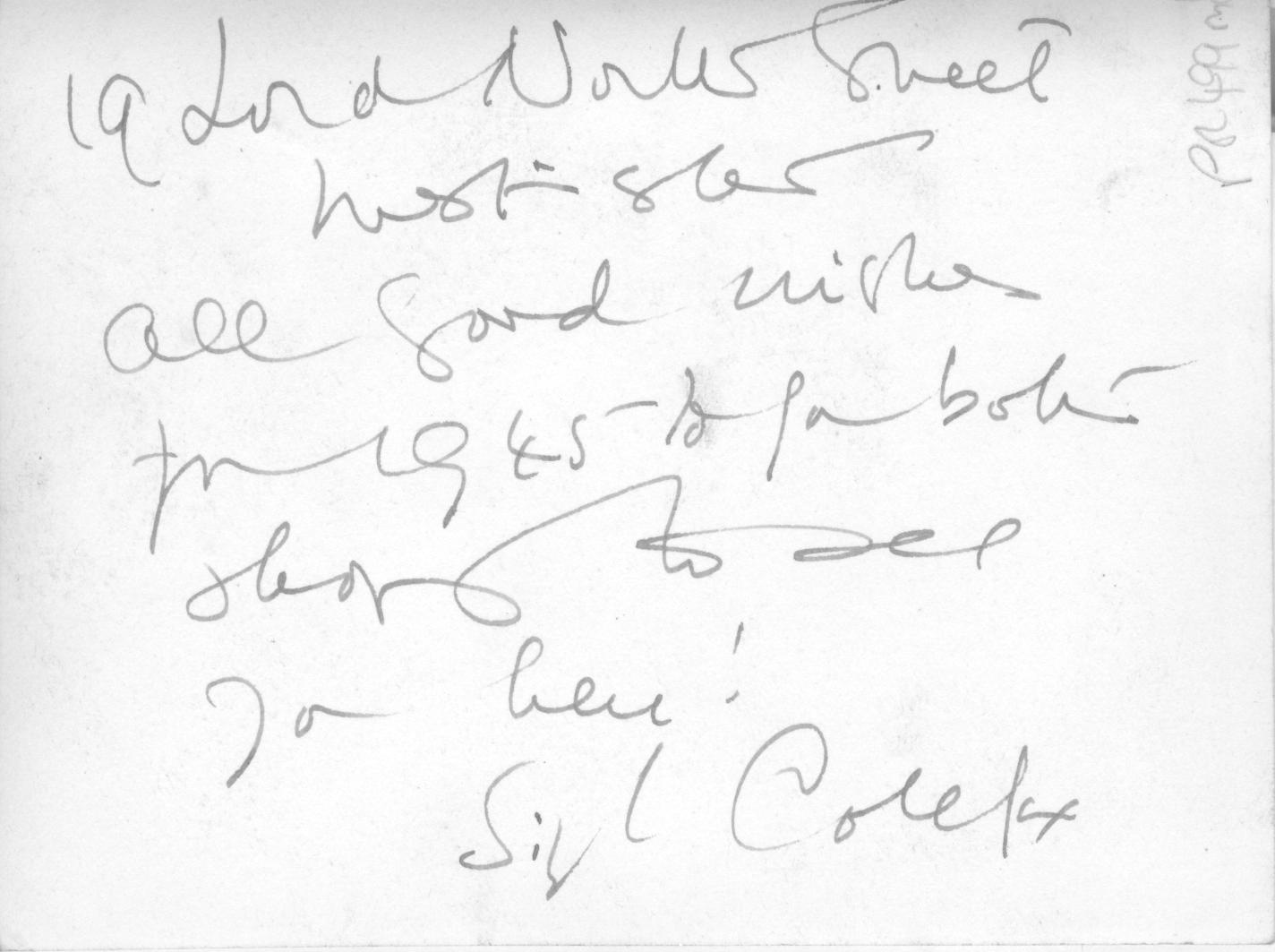 (Sibyl, Lady, 1874-1950, Interior Decoration and Socialite, partner with John Fowler to found Colefax and Fowler) — Sophie Dupré Autographs