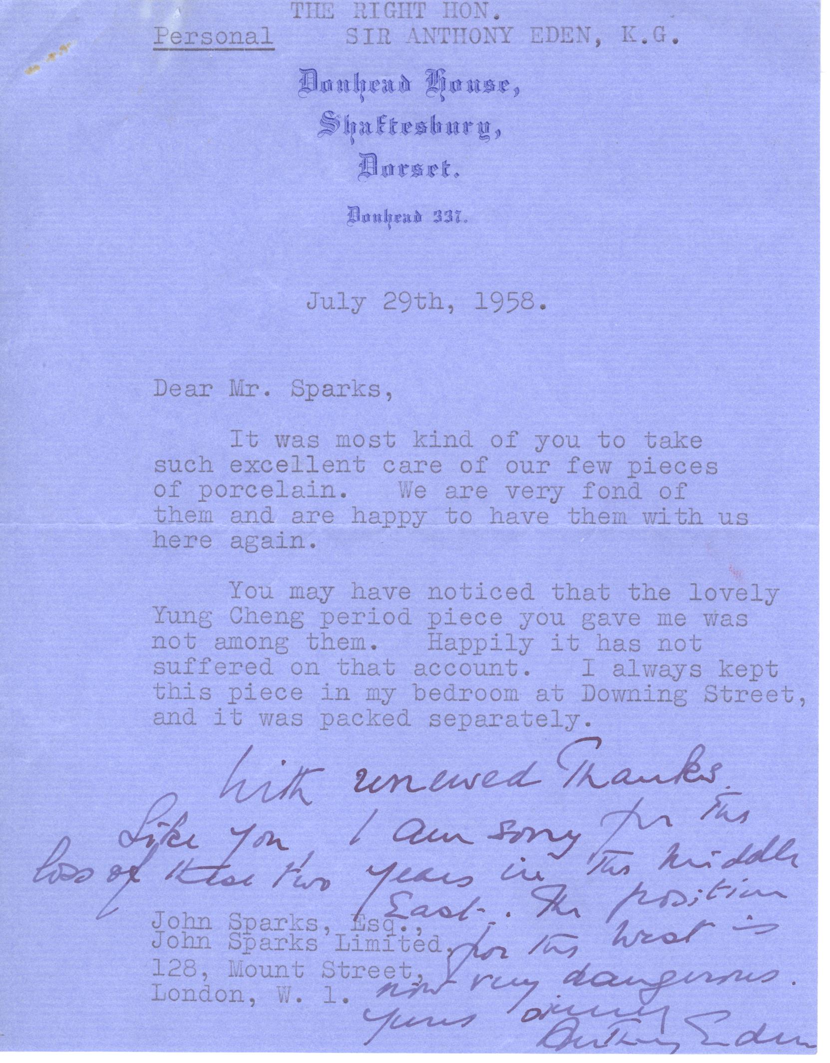 (Sir Anthony, Earl of Avon, 1883-1977, Prime Minister) & his widow Clarissa (born 1920, Dowager Countess of Avon, née Spencer) — Sophie Dupré Autographs