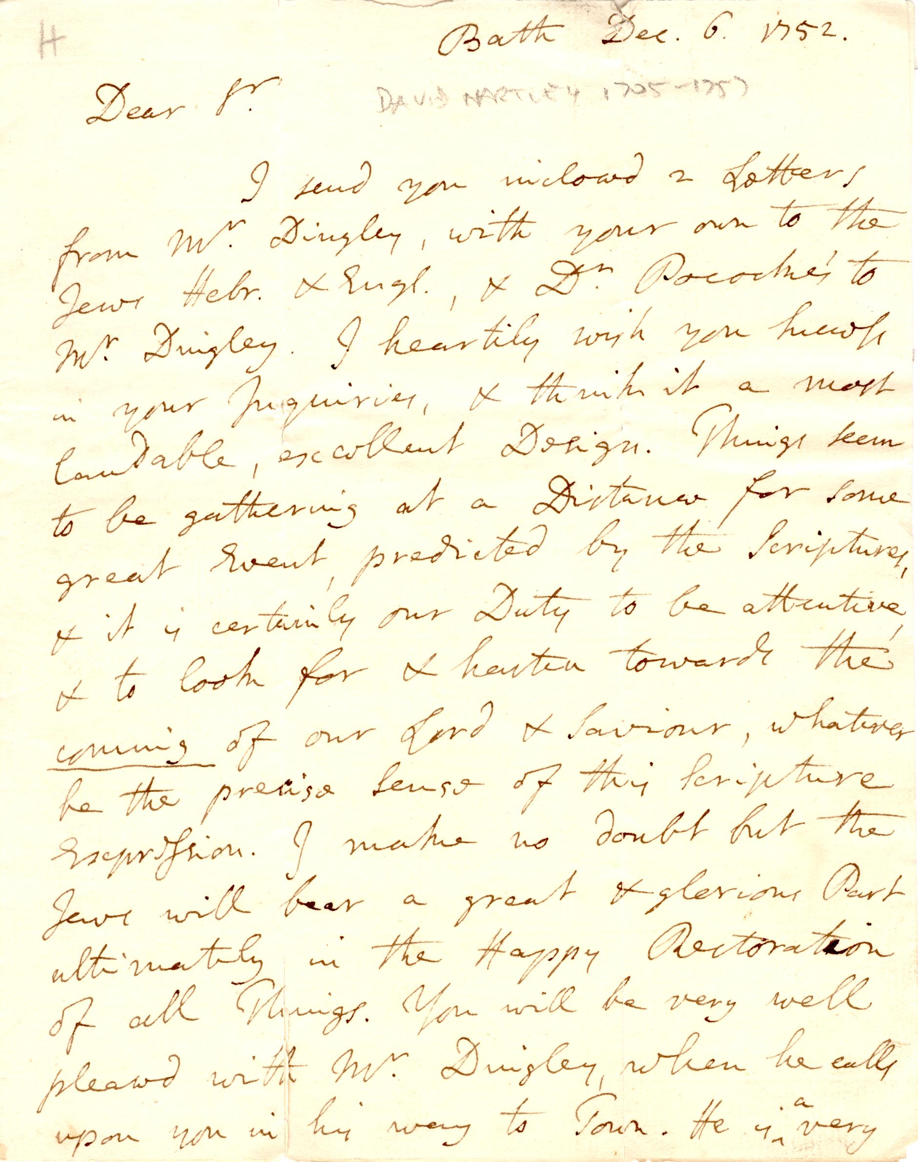 (David 1705-1757, Philosopher and Founder of the Associationist School of Psychology) — Sophie Dupré Autographs