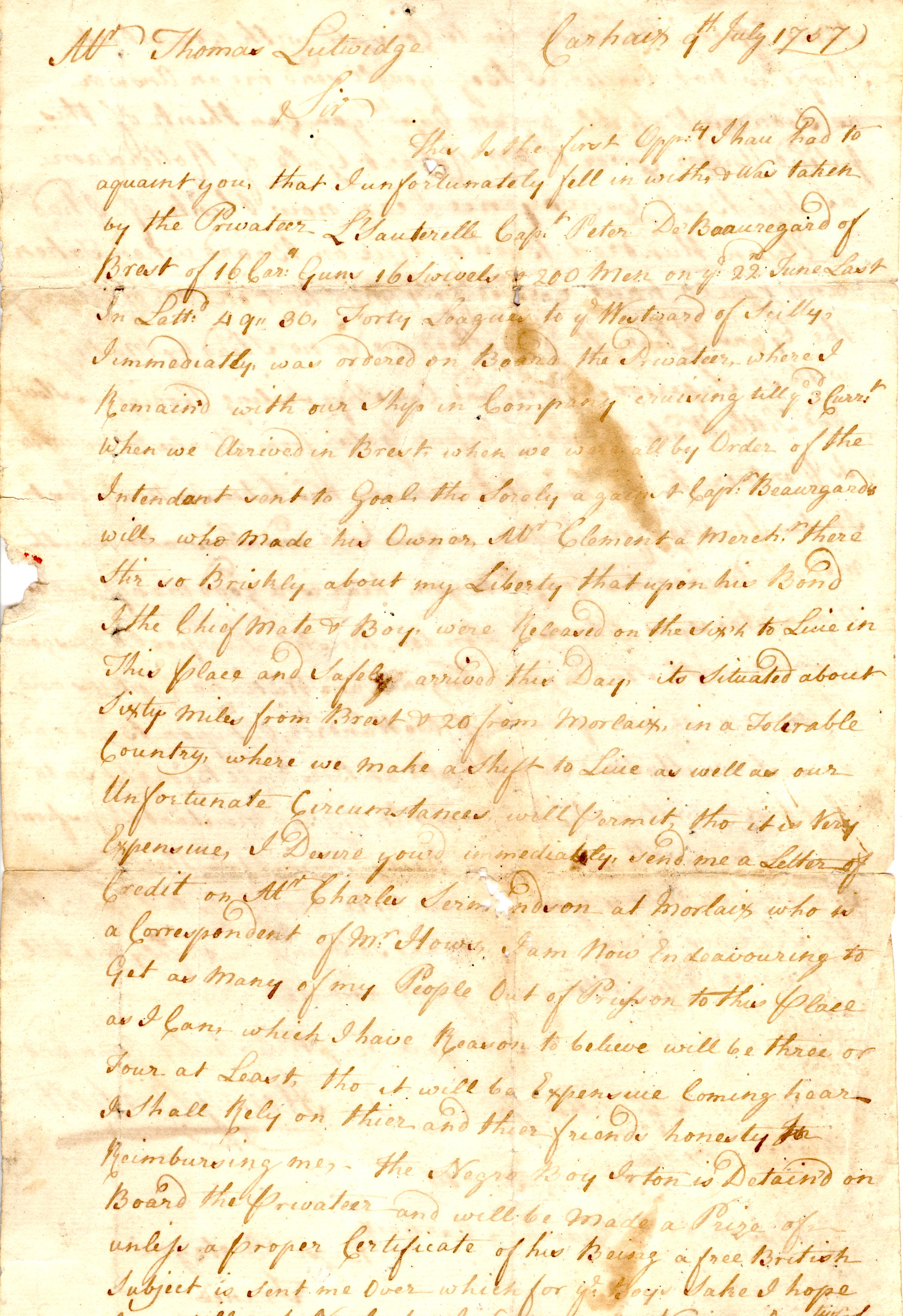 (Henry, Prisoner of War in France in 1757) — Sophie Dupré Autographs
