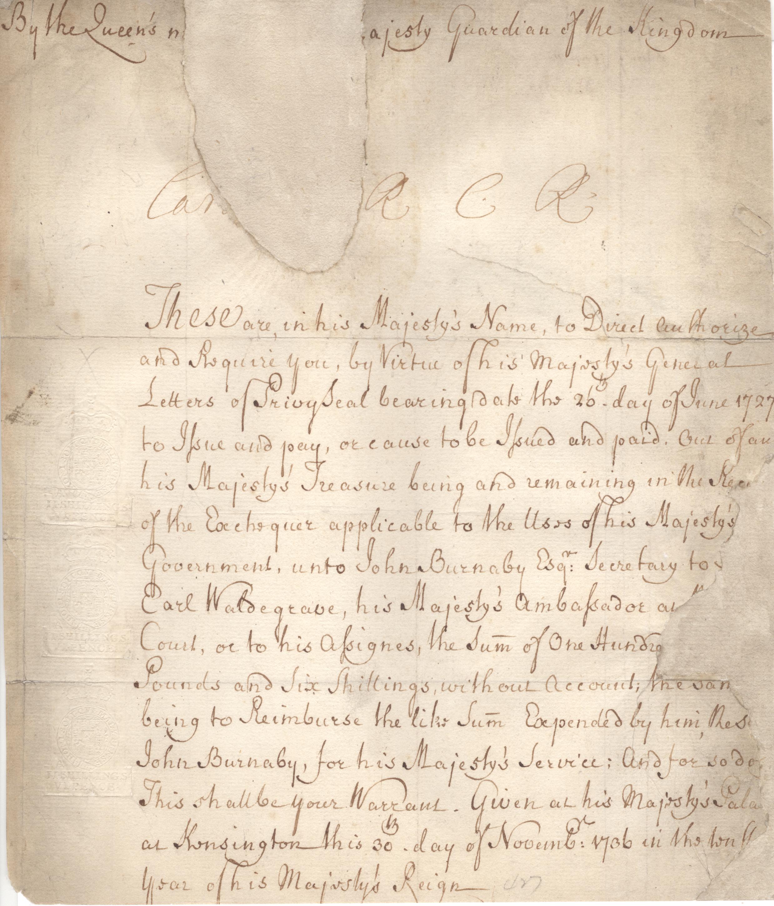 (of Ansbach, 1683-1737, Queen of George II) — Sophie Dupré Autographs