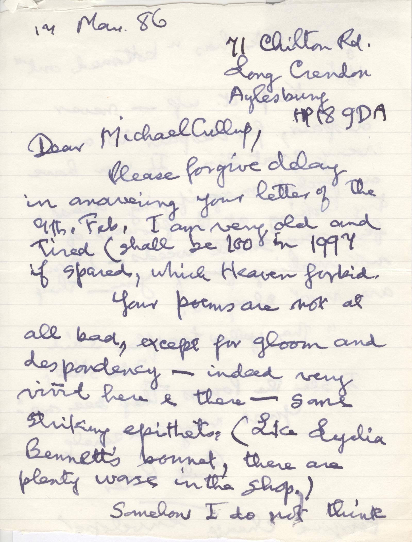 (Ruth, 1897-1992, British poet, 1st woman to receive the Queen's Gold Medal for Poetry in 1955) — Sophie Dupré Autographs
