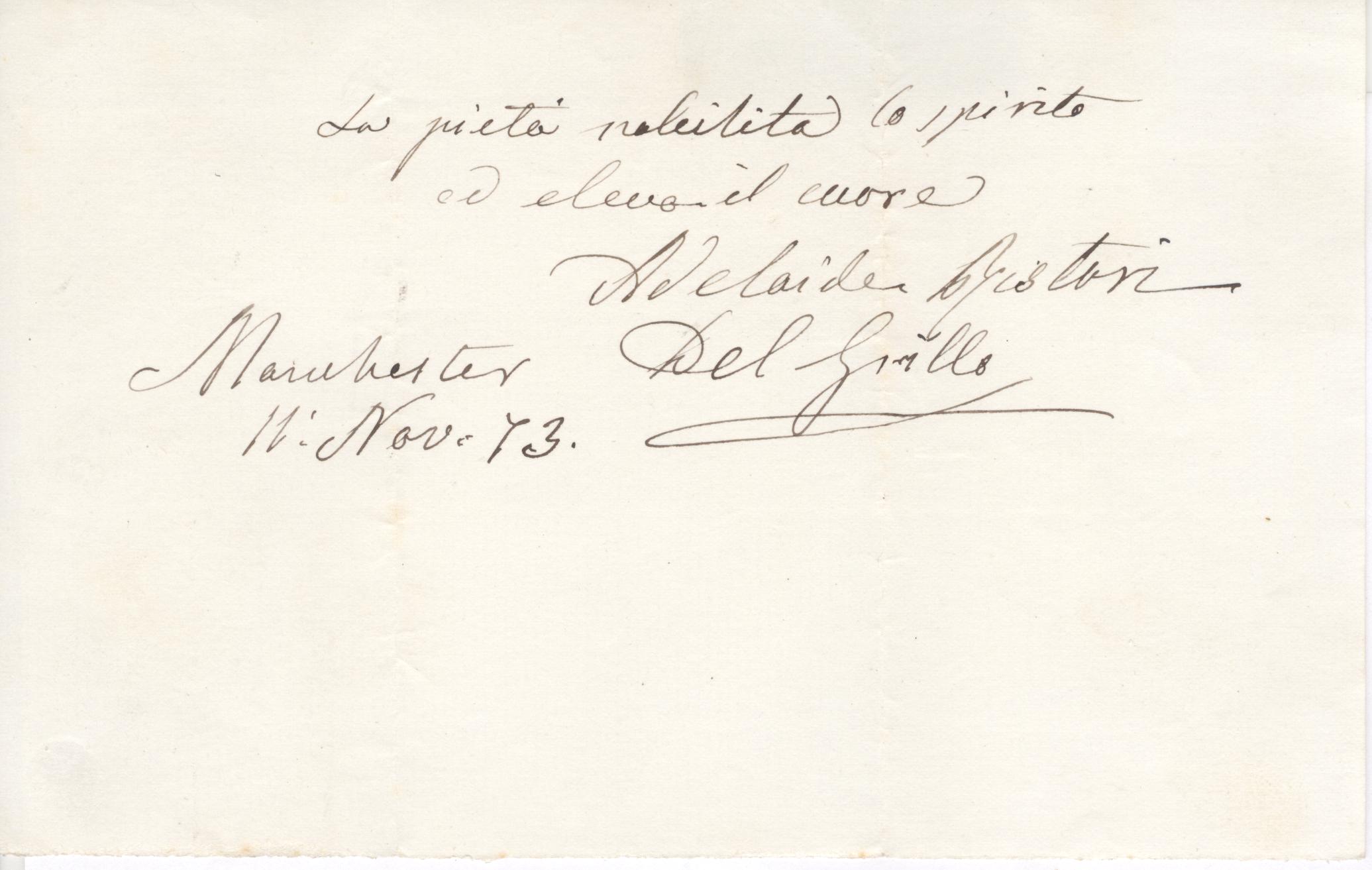 (Adelaide, 1822-1906, Italian Tragedienne) — Sophie Dupré Autographs