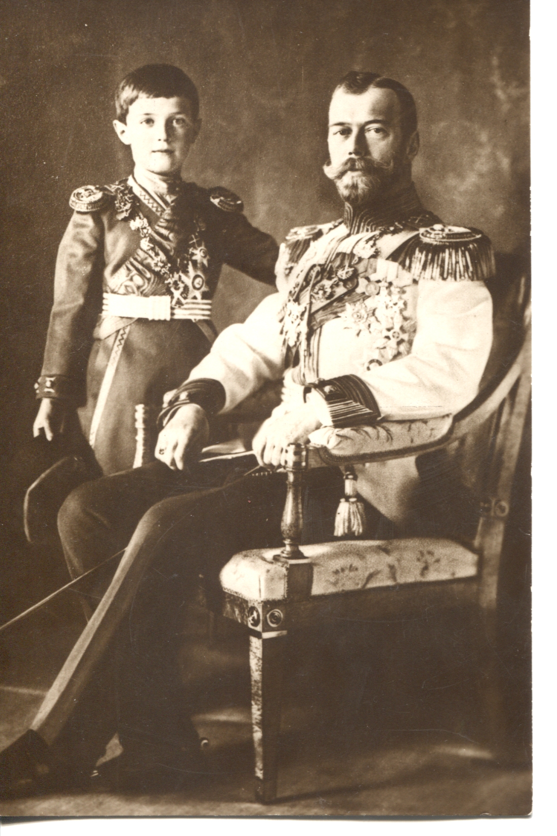 (1868-1918, Tsar of Russia from 1894, Assasinated after the Revolution) & his son the Tsarevitch ALEXEI (1904-1918) — Sophie Dupré Autographs