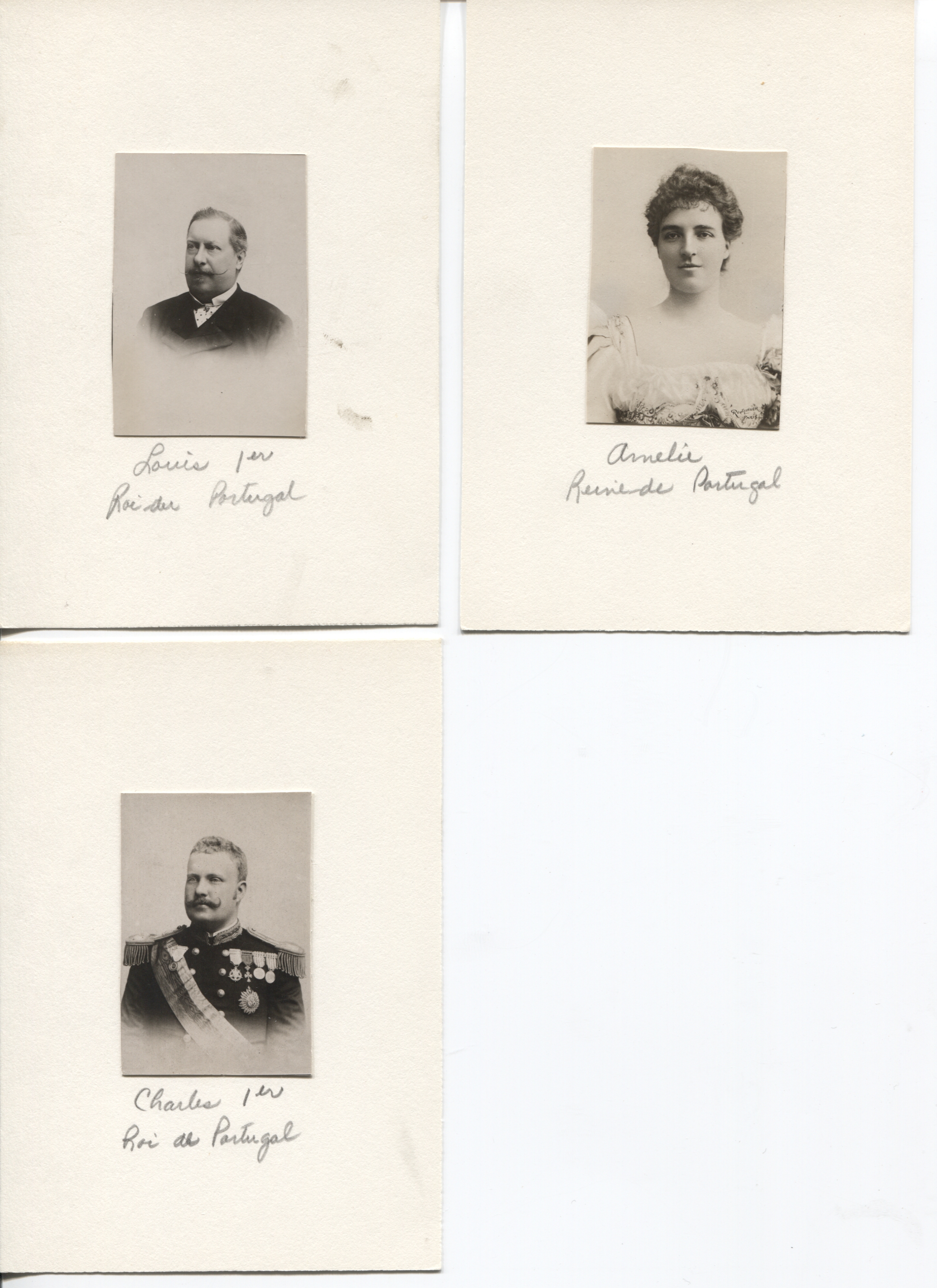 (1838-1889, from 1861 King of Portugal), his eldest son CARLOS I (1863-1908, from 1889 King of Portugal, assassinated in 1908) and his wife AMELIA (1864-1951, daughter of Prince Louis Philippe, Count of Paris, his Queen)] — Sophie Dupré Autographs