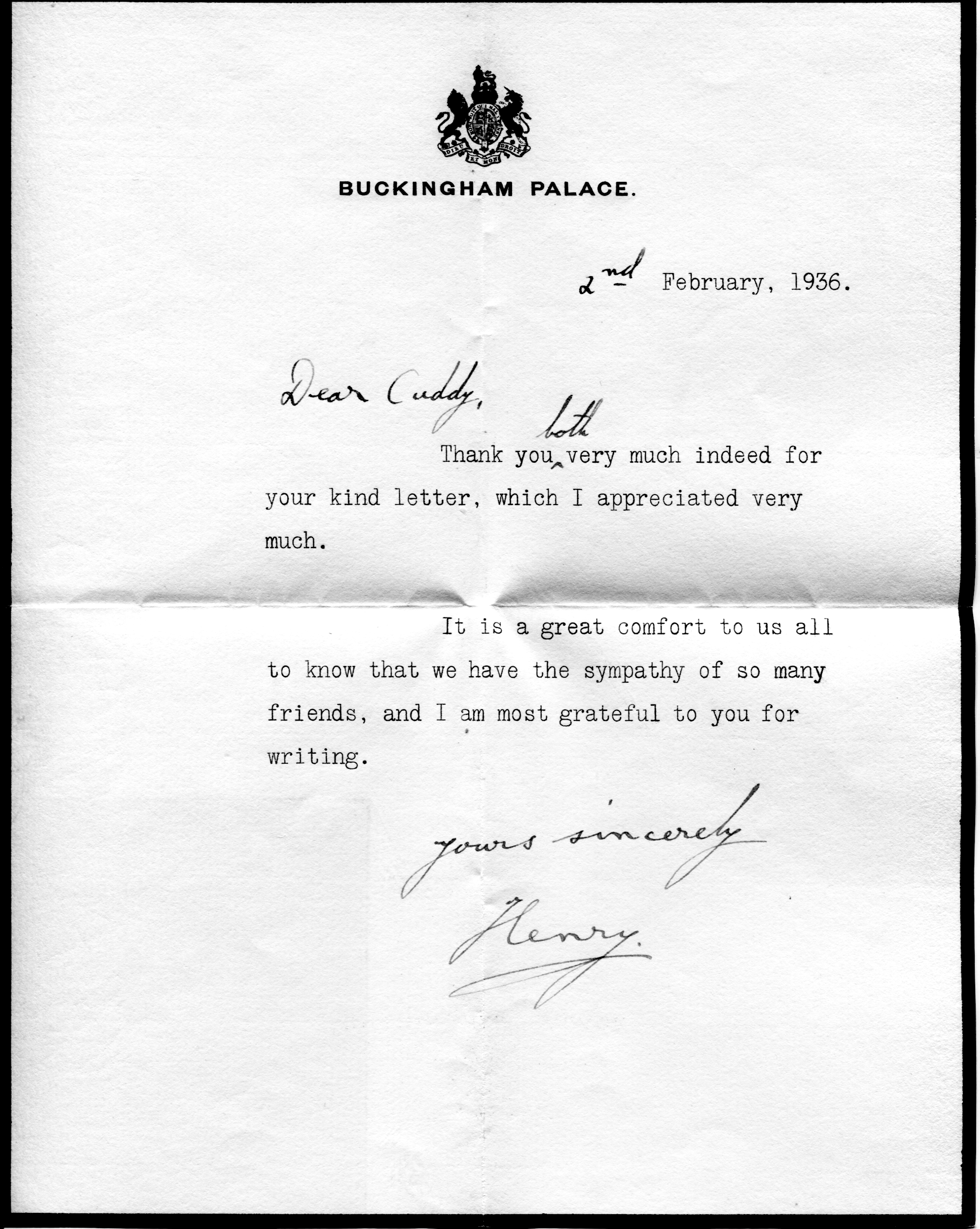 (Duke of Gloucester, 1900-1974, Officer in the 10th Hussars, Marshal of the RAF, Governor General of Australia, Uncle of Elizabeth II) — Sophie Dupré Autographs