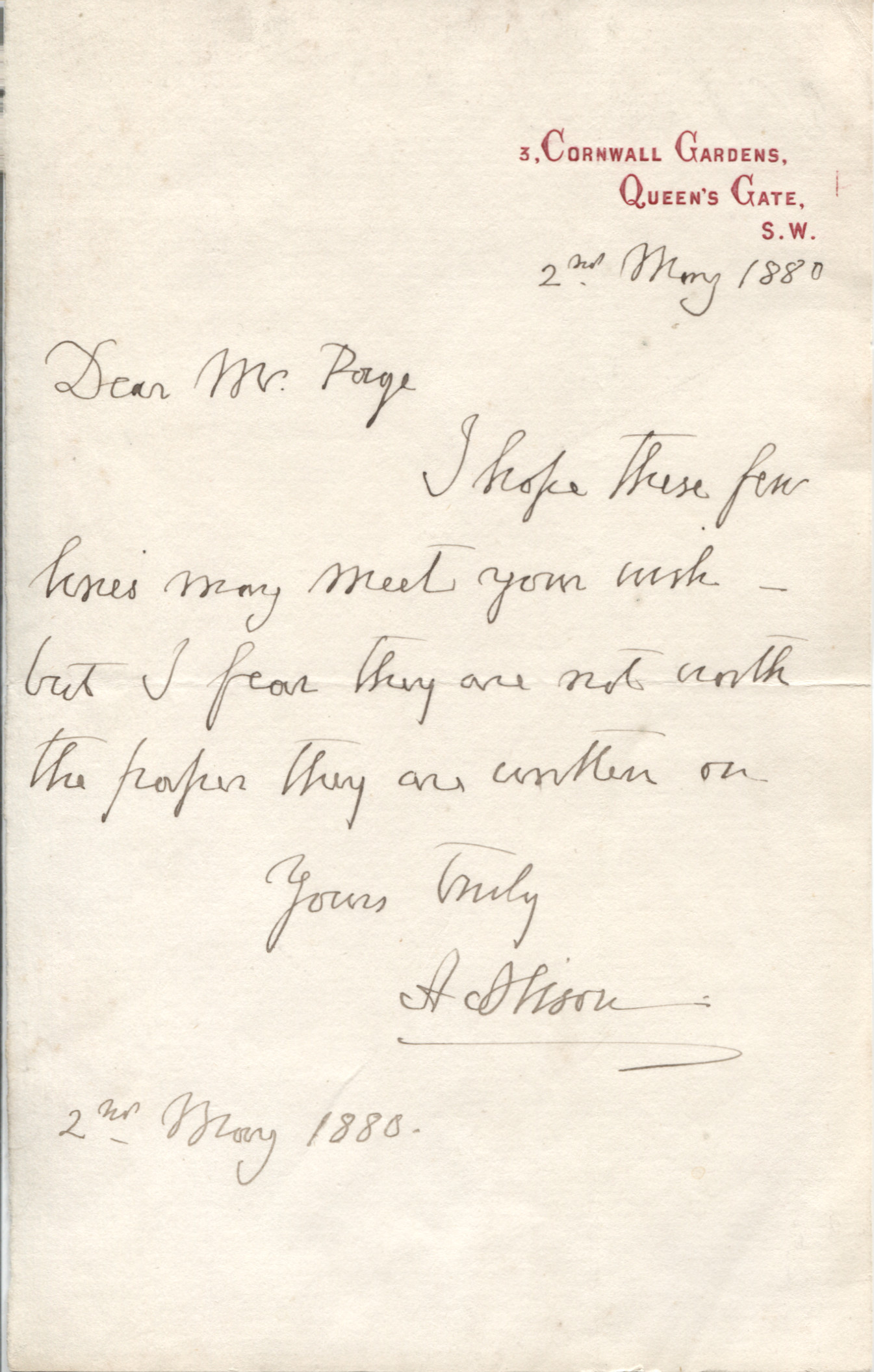 (Sir Archibald, 2nd Baronet, 1826-1907, Scottish General) — Sophie Dupré Autographs