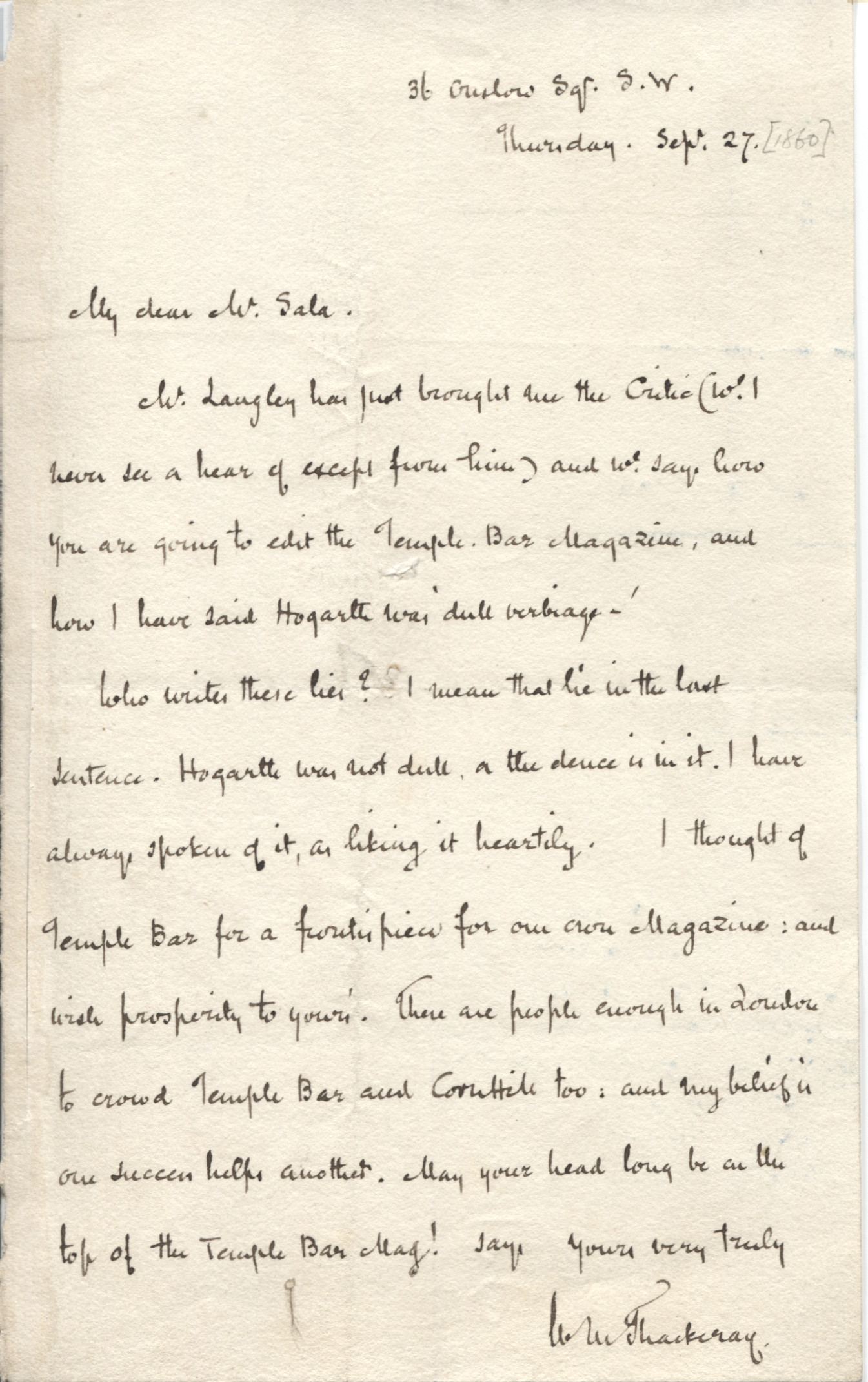 (William Makepeace, 1811-1863, Novelist) — Sophie Dupré Autographs