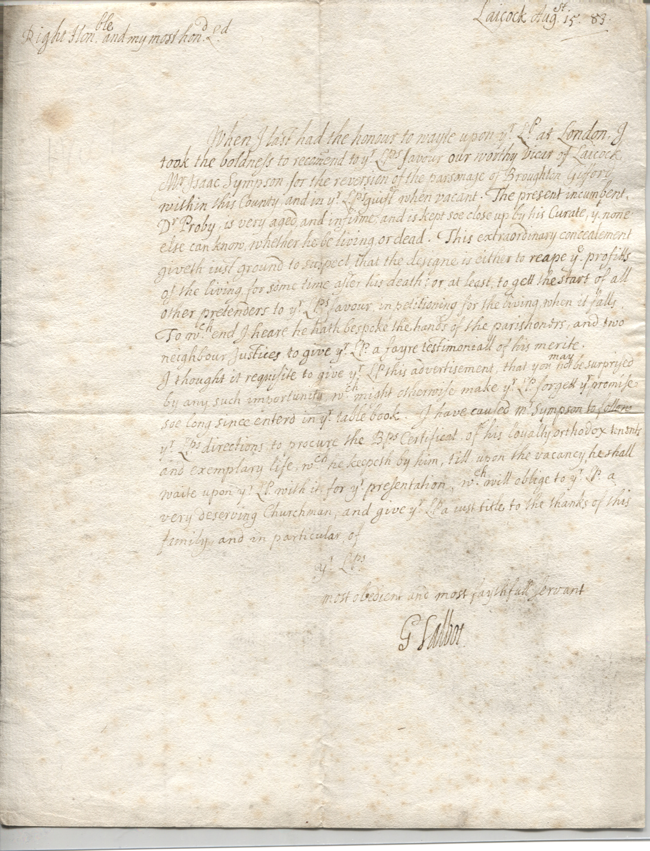 (Sir Gilbert, circa 1606-1695, Dipomat and Royalist) — Sophie Dupré Autographs