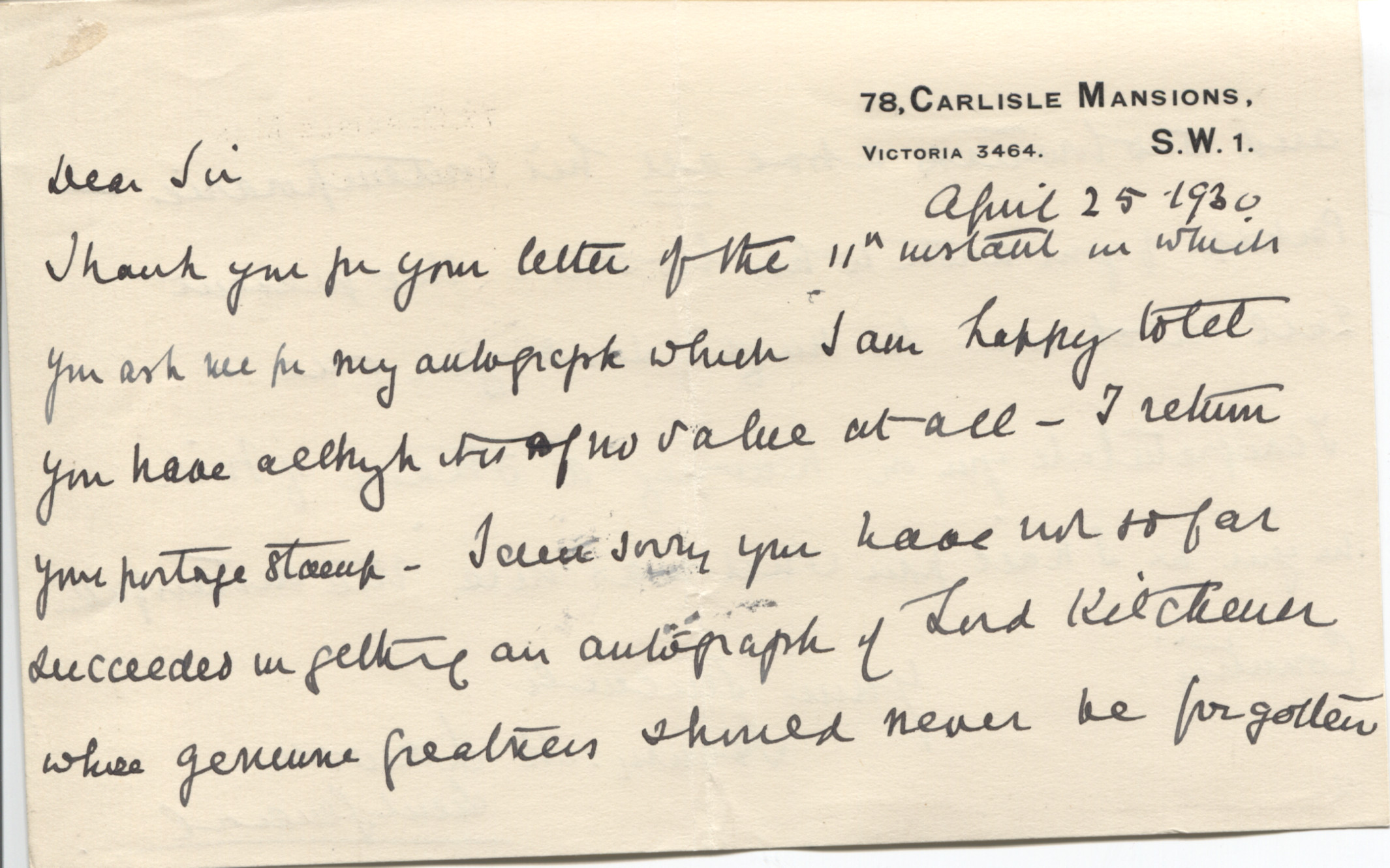 (Sir Henry Merrick, 1859-1933, Lieutenant-General during World War I) — Sophie Dupré Autographs