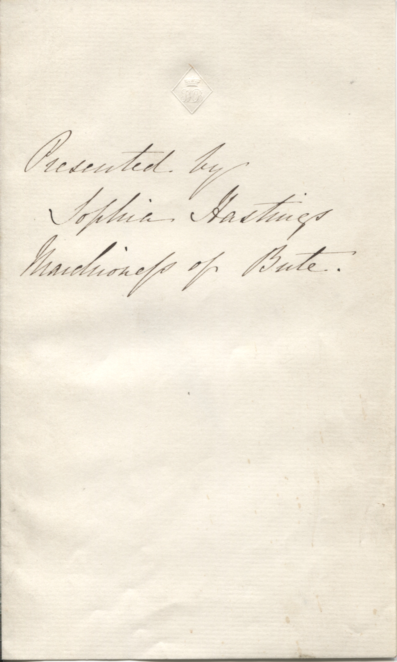 (Sophia Frederica Christina, Marchioness of Bute, née Rawdon-Hastings, 1809-1859, Scottish Noblewoman, 2nd wife of John, the 2nd Marquess) — Sophie Dupré Autographs