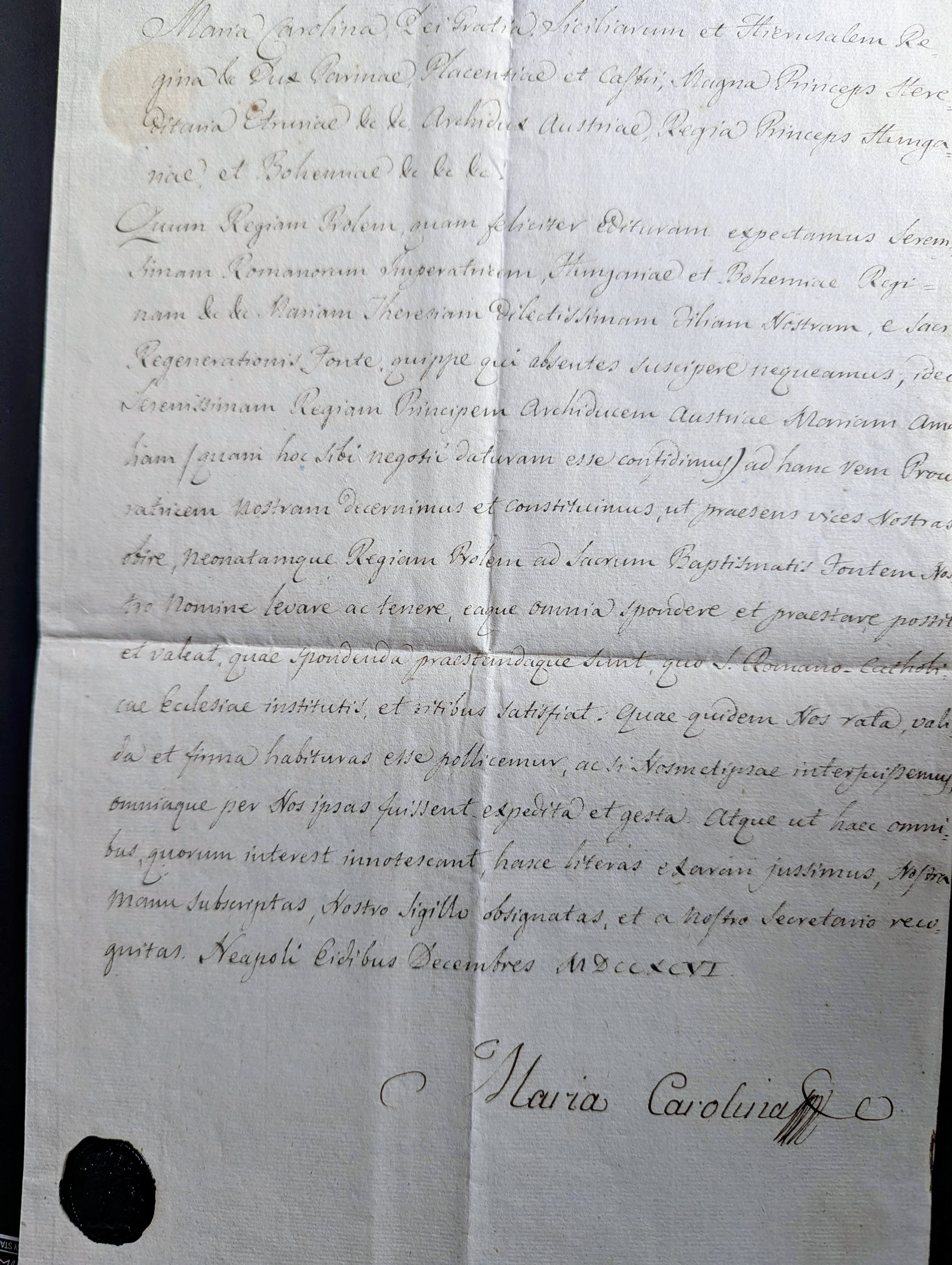 (1752-1814, Queen of Ferdinand IV and I of Naples and Sicily, Daughter of Empress Maria Theresia) — Sophie Dupré Autographs