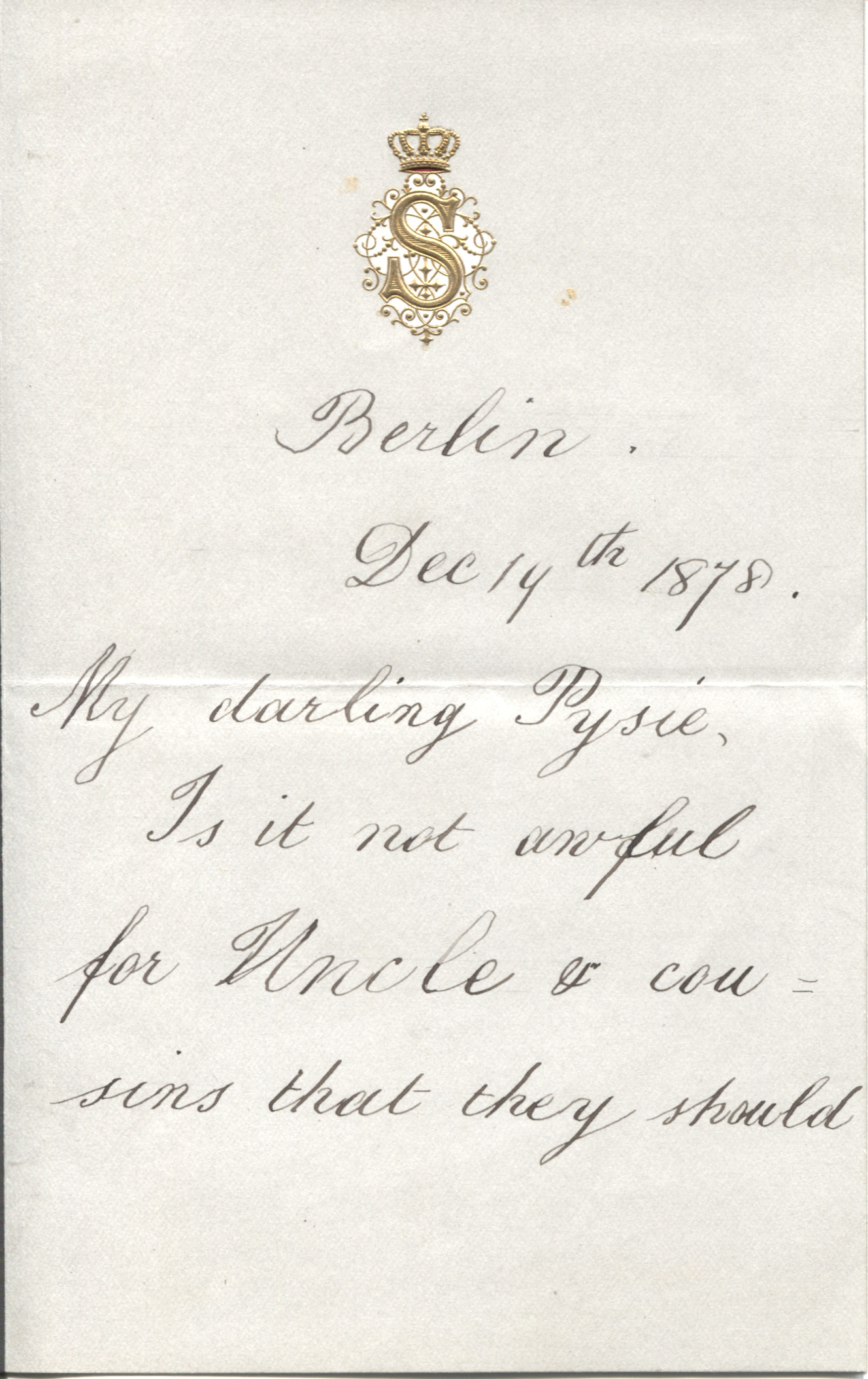 (Dorothea Ulrike Alice, 1870-1932, Princess of Prussia, daughter of Emperor Friedrich III, wife, 1889, of King Constantine I of Greece) — Sophie Dupré Autographs