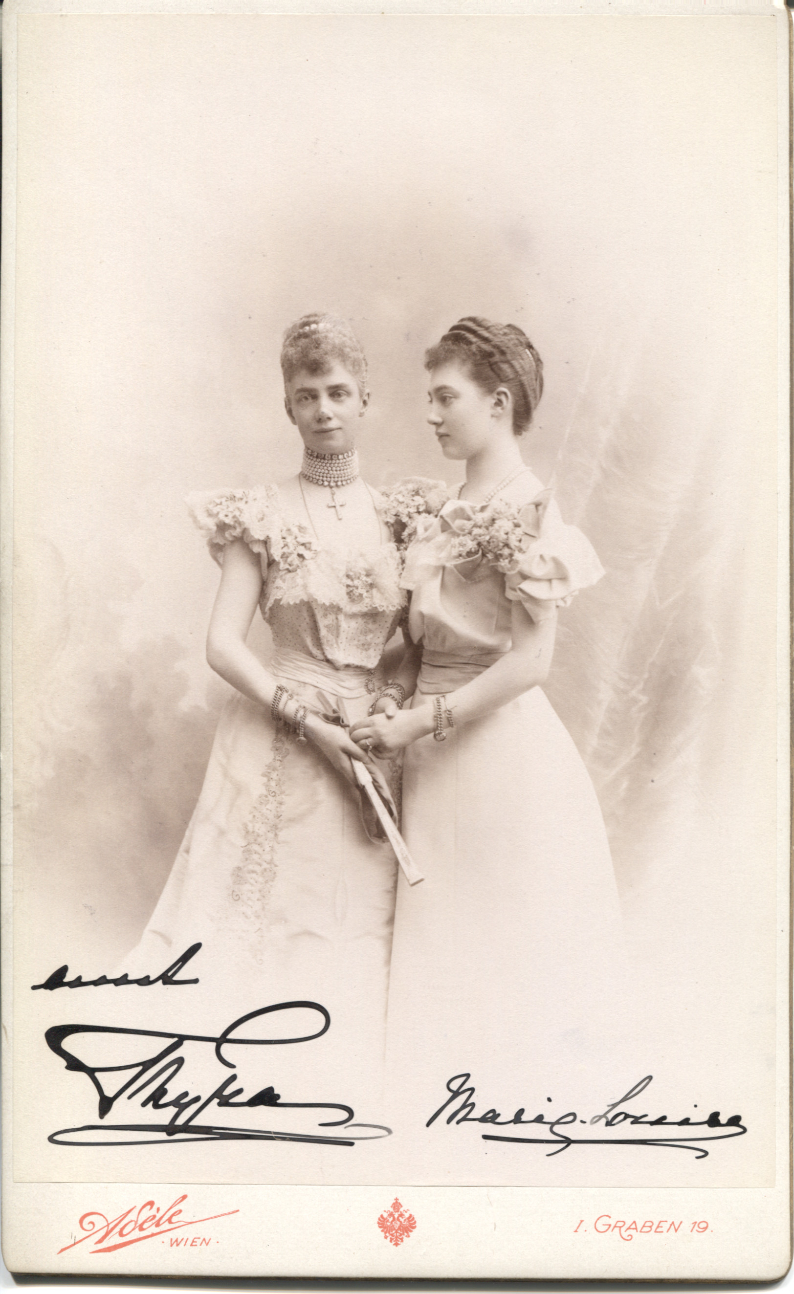 (1853-1933, sister of Queen Alexandra and the Tsarina, third daughter of Christian IX, Duchess of Cumberland) with her daughter MARIE LOUISE (1879-1948, wife of Prince Max of Baden, 1867-1939) — Sophie Dupré Autographs