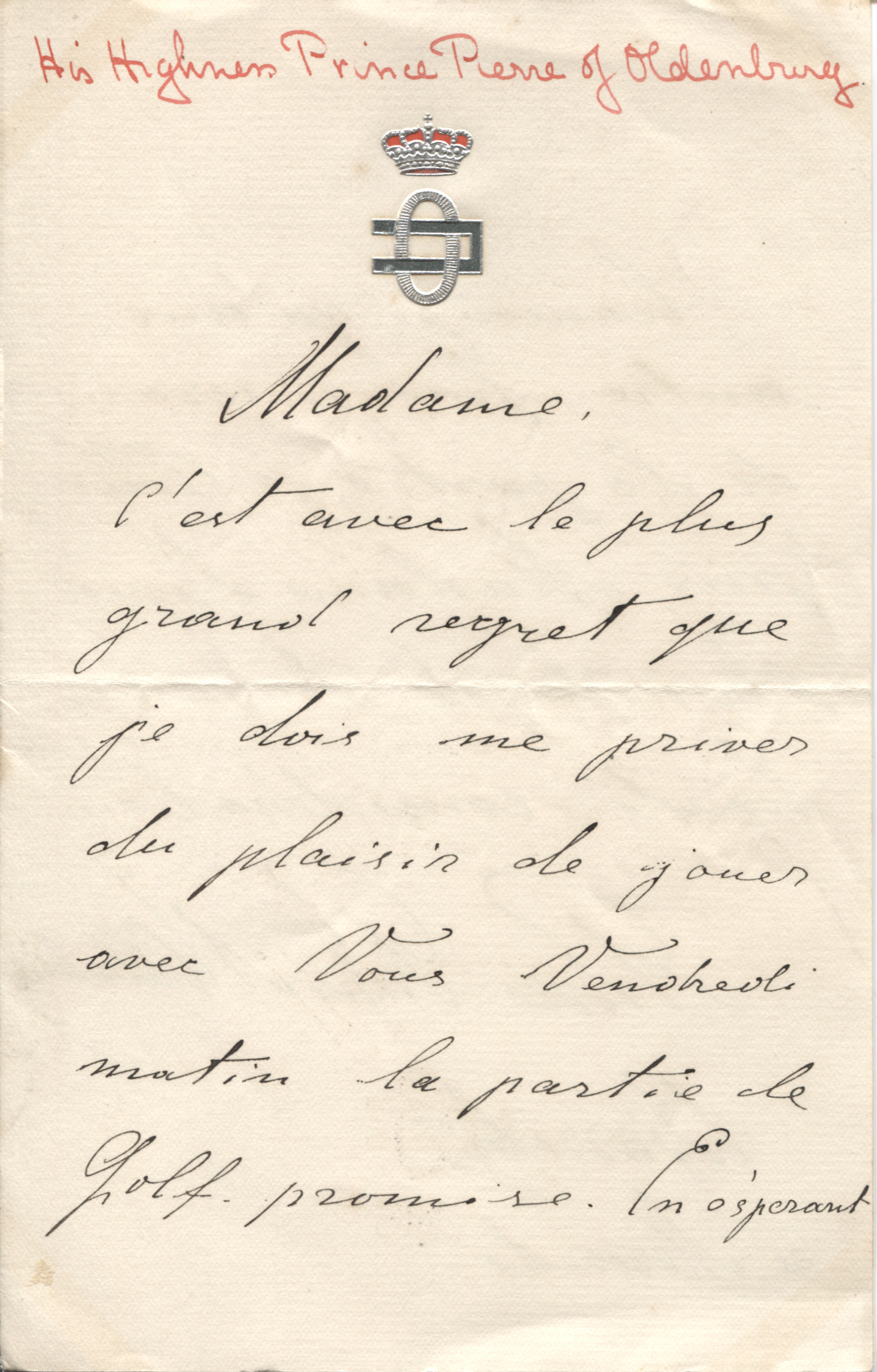 (Duke Peter Alexandrovich, 1868-1924, First Husband of Grand Duchess Olga Alexandrovna of Russia, Nicholas II's younger sister) — Sophie Dupré Autographs
