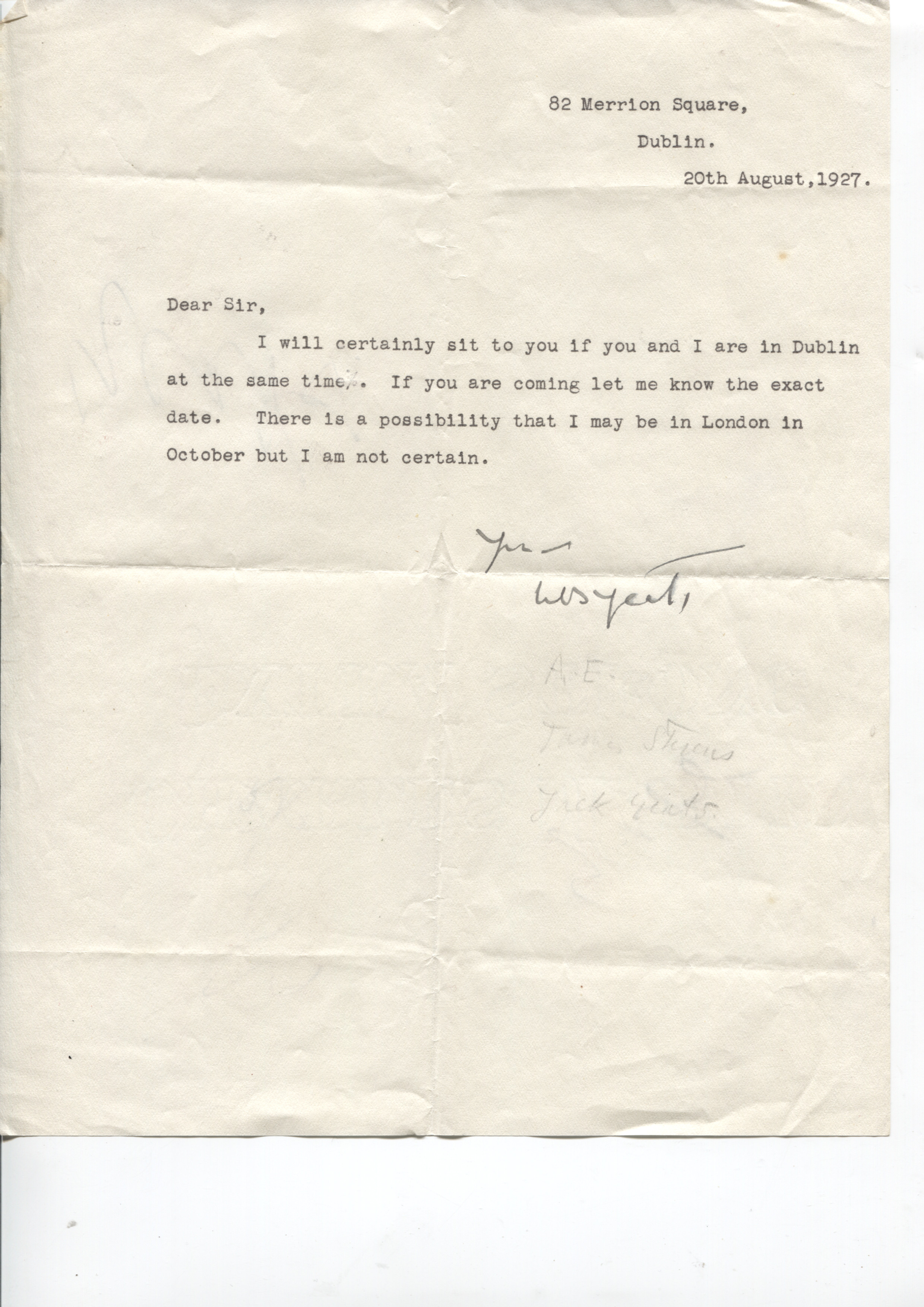 (Georgie Bertha, 1892-1968, wife of the Irish Poet W. B. Yeats) — Sophie Dupré Autographs