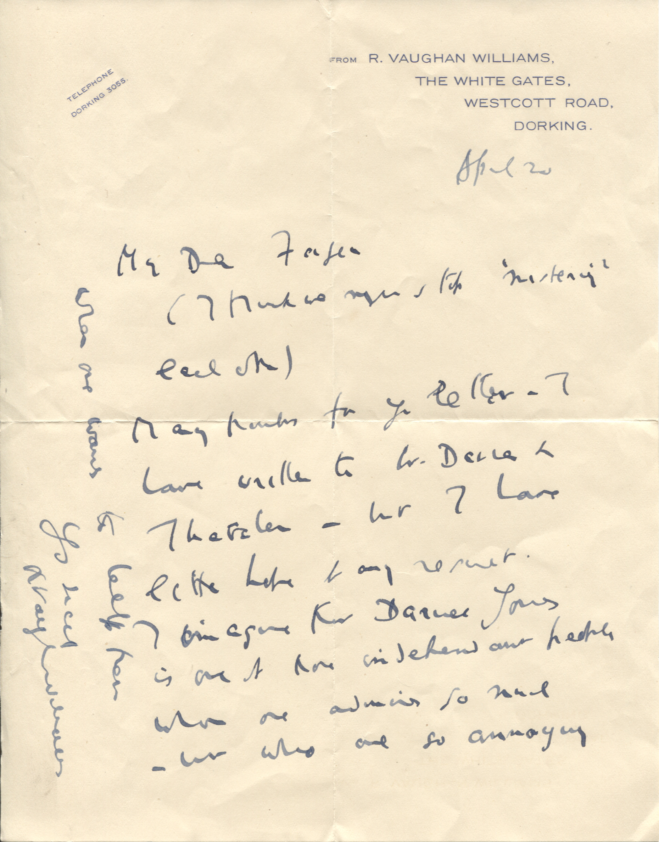 (Ralph, 1872-1958, Composer) — Sophie Dupré Autographs