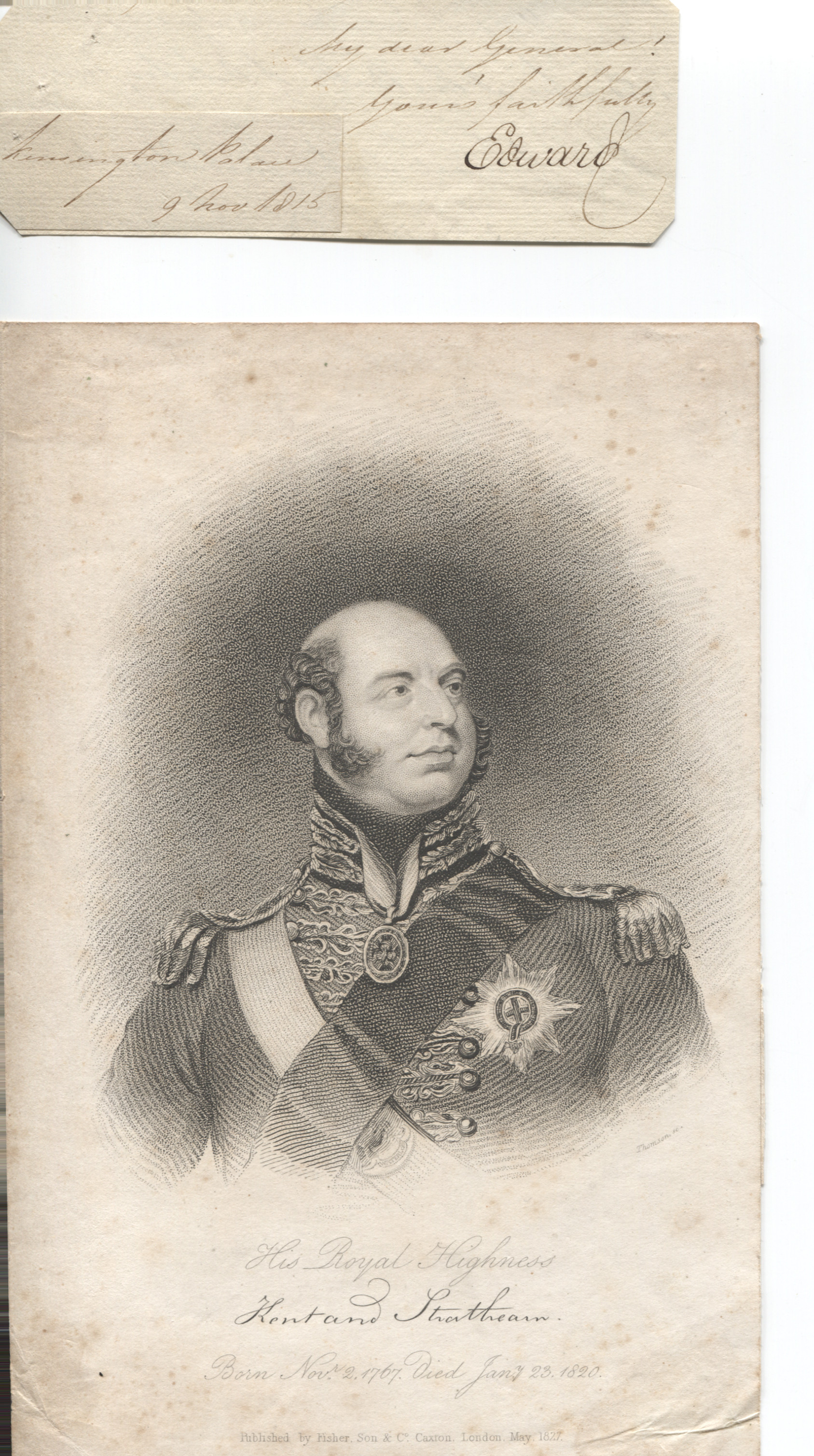 (Duke of Kent, 1767-1820, 4th Son of George III, Queen Victoria's Father) — Sophie Dupré Autographs