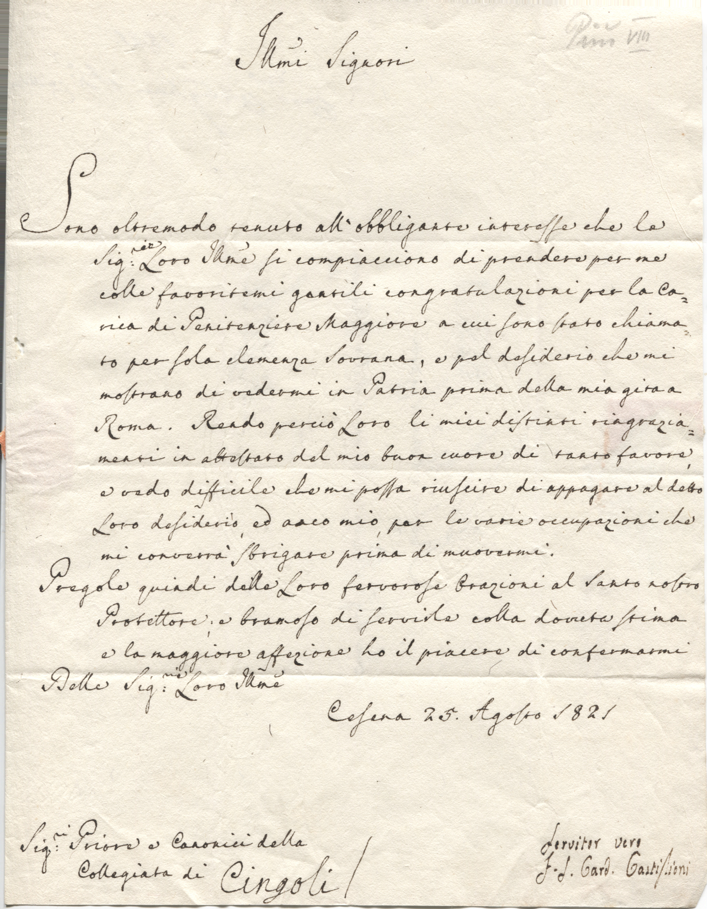 (born Francesco Saverio Maria Felice Castiglioni, 1761-1830, Pope from 1829 to his death) — Sophie Dupré Autographs