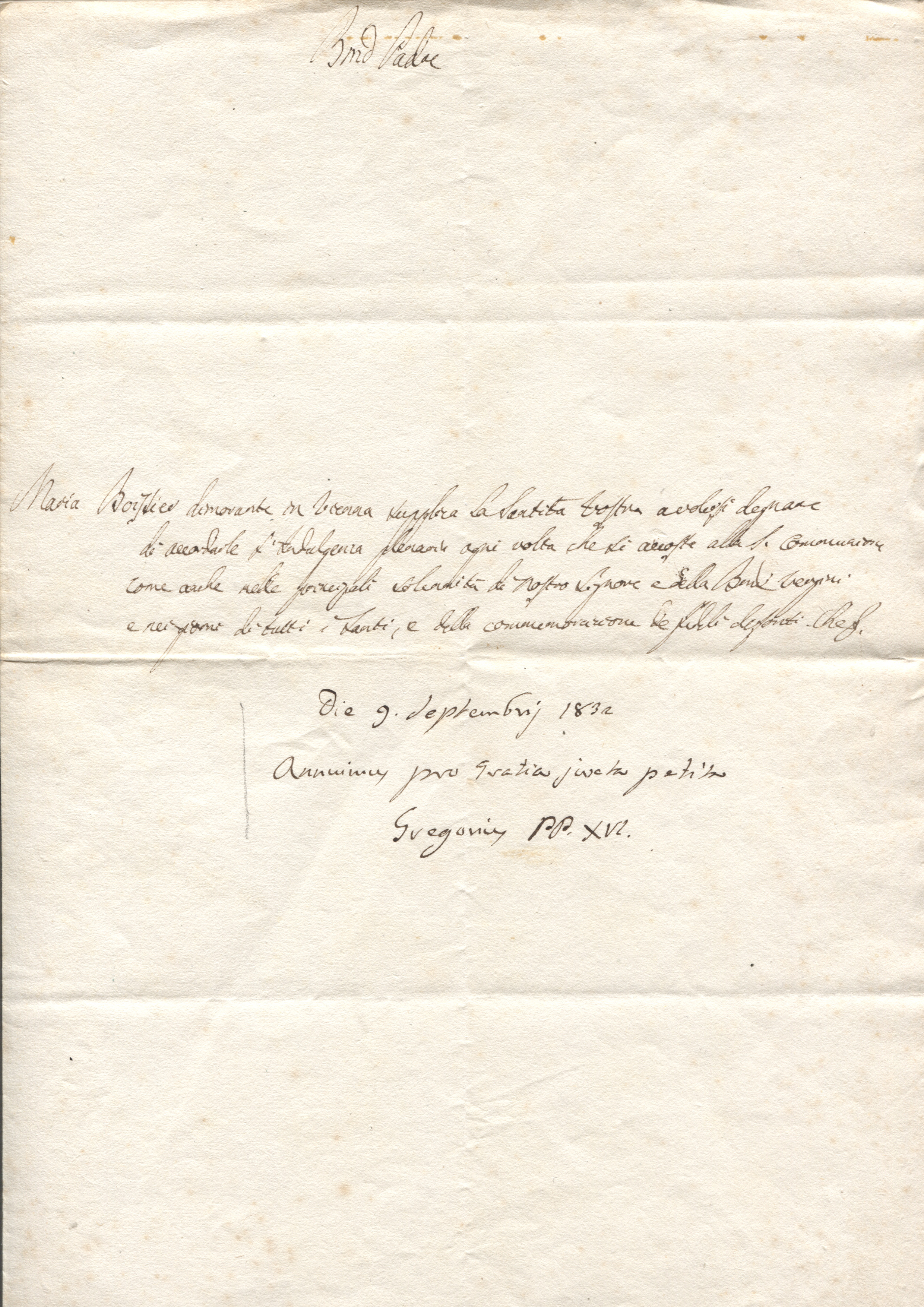 (Bartolommeo Alberto Cappellari, 1765-1846, Camaldolese Abbot, from 1831 Pope) — Sophie Dupré Autographs