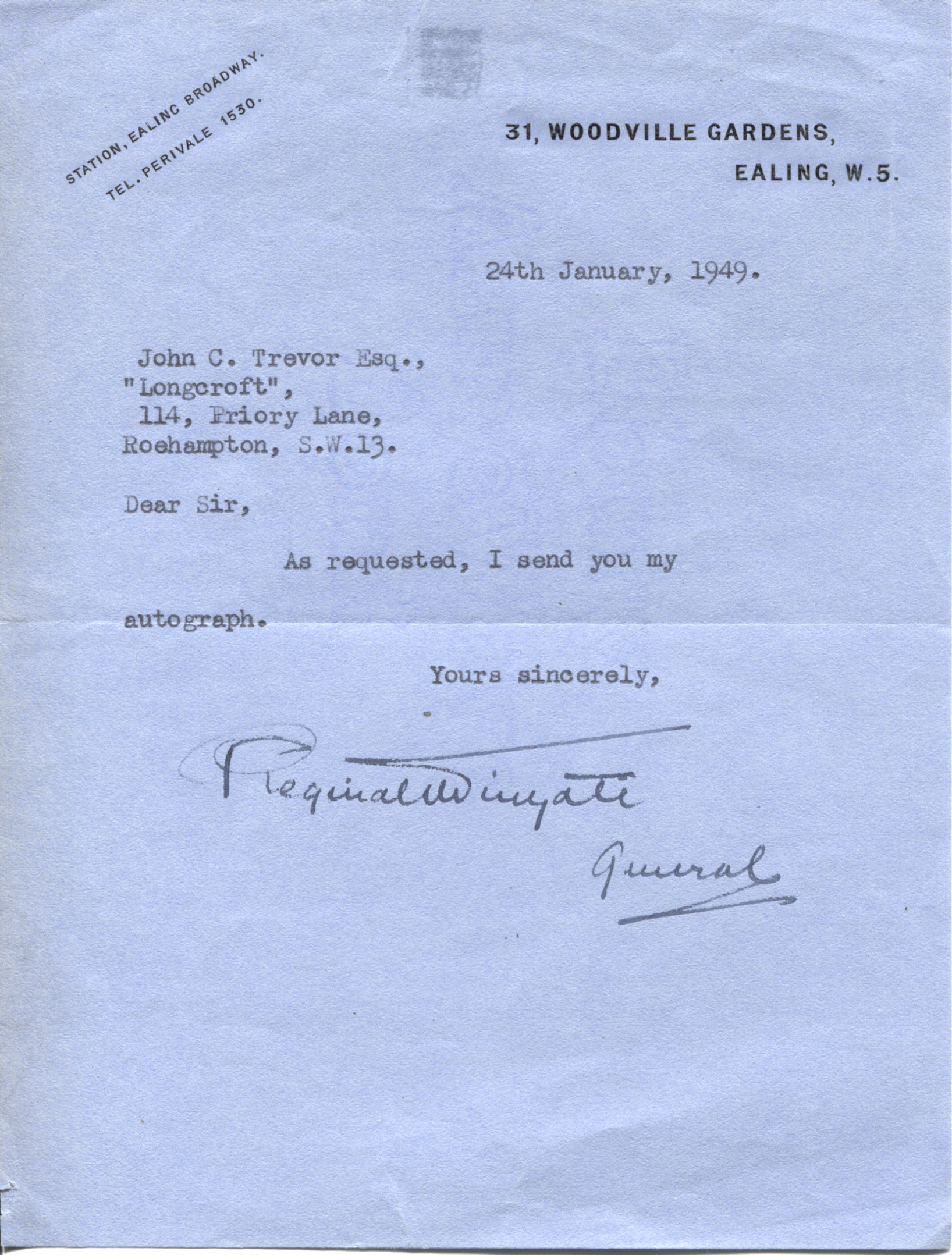 (Sir Francis Reginald, 1861-1953, Sirdar of the Egyptian Army, Governor-General of the Sudan 1899-1916 and from 1920 1st Baronet) — Sophie Dupré Autographs