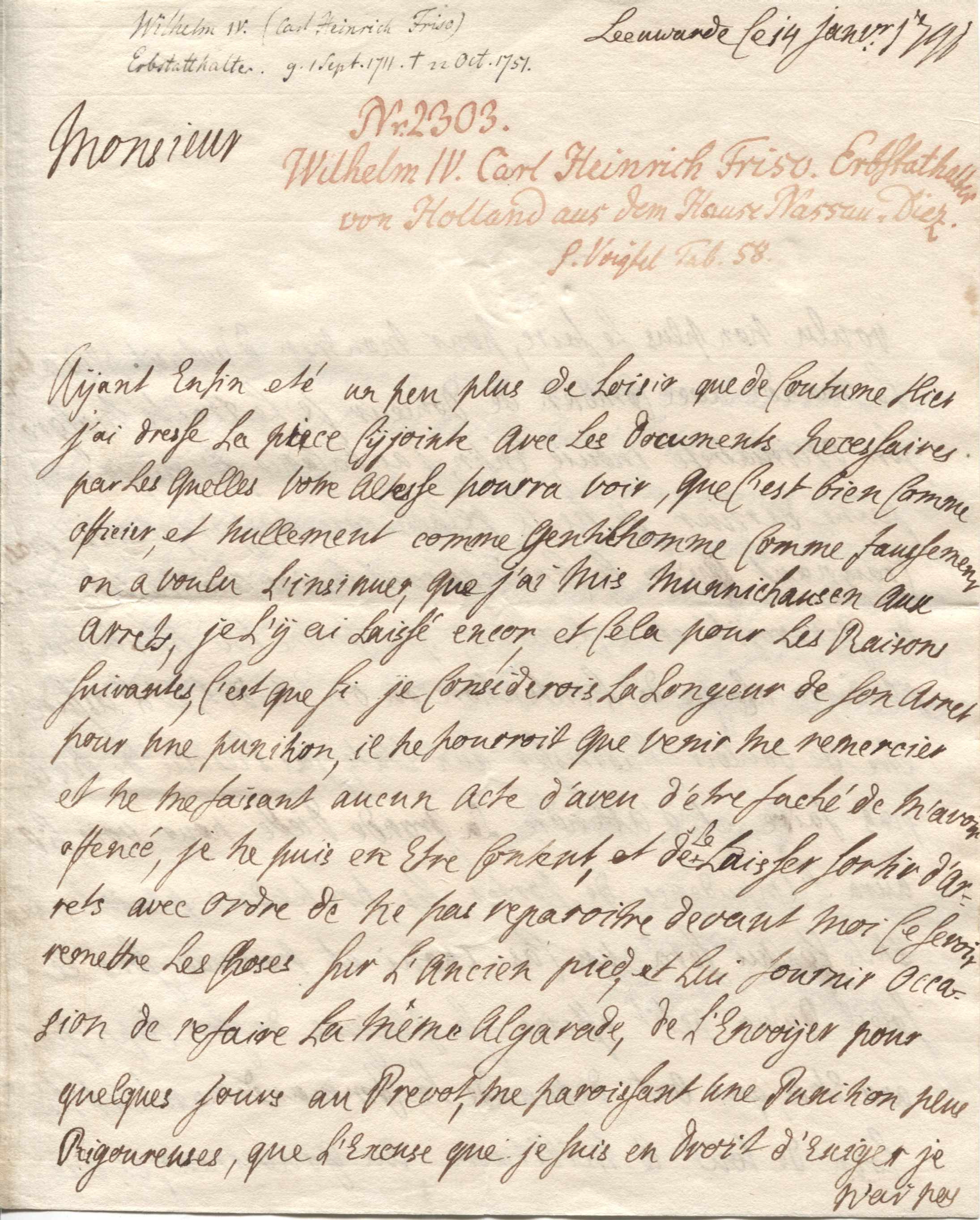 (1711-1751 Prince of Orange and Hereditary Stadtholder of the United Provinces) — Sophie Dupré Autographs
