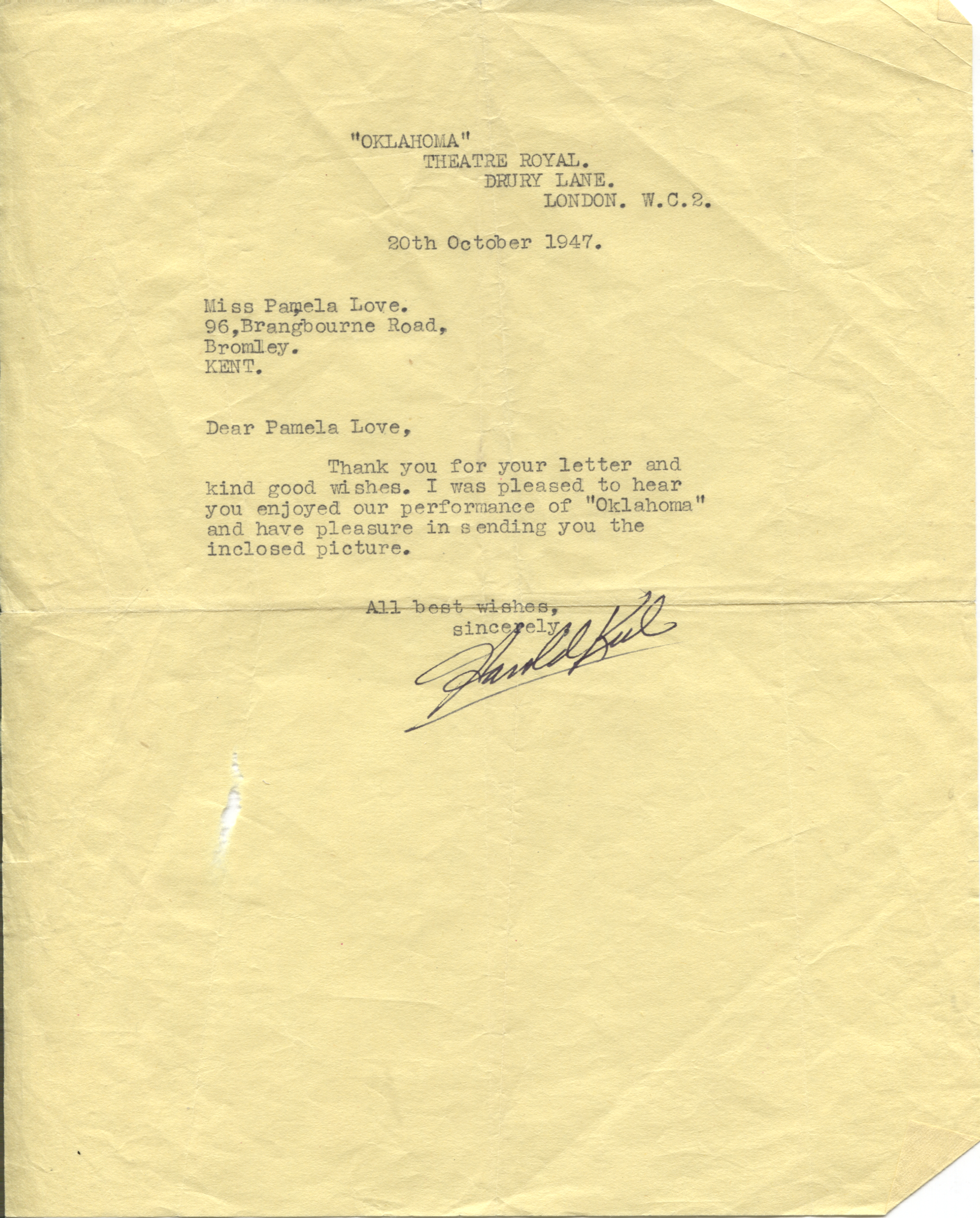 (Harold Clifford, professionally Howard, 1919-2004, American Actor & Singer) — Sophie Dupré Autographs