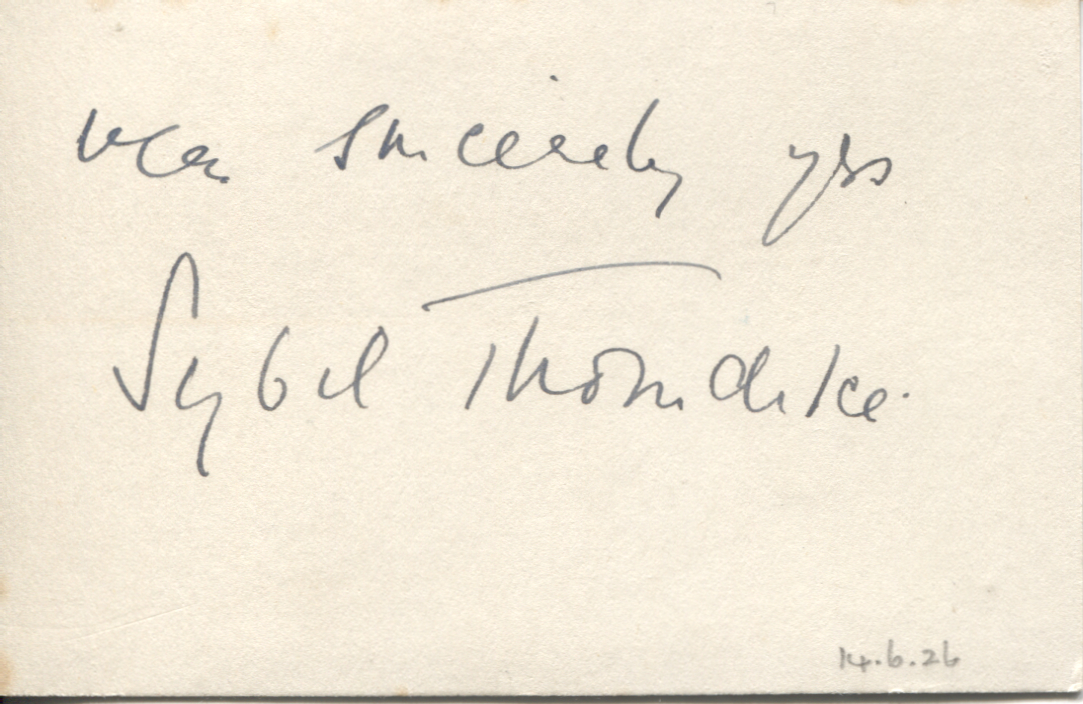 (Dame Sybil, 1882-1976, Actress) — Sophie Dupré Autographs
