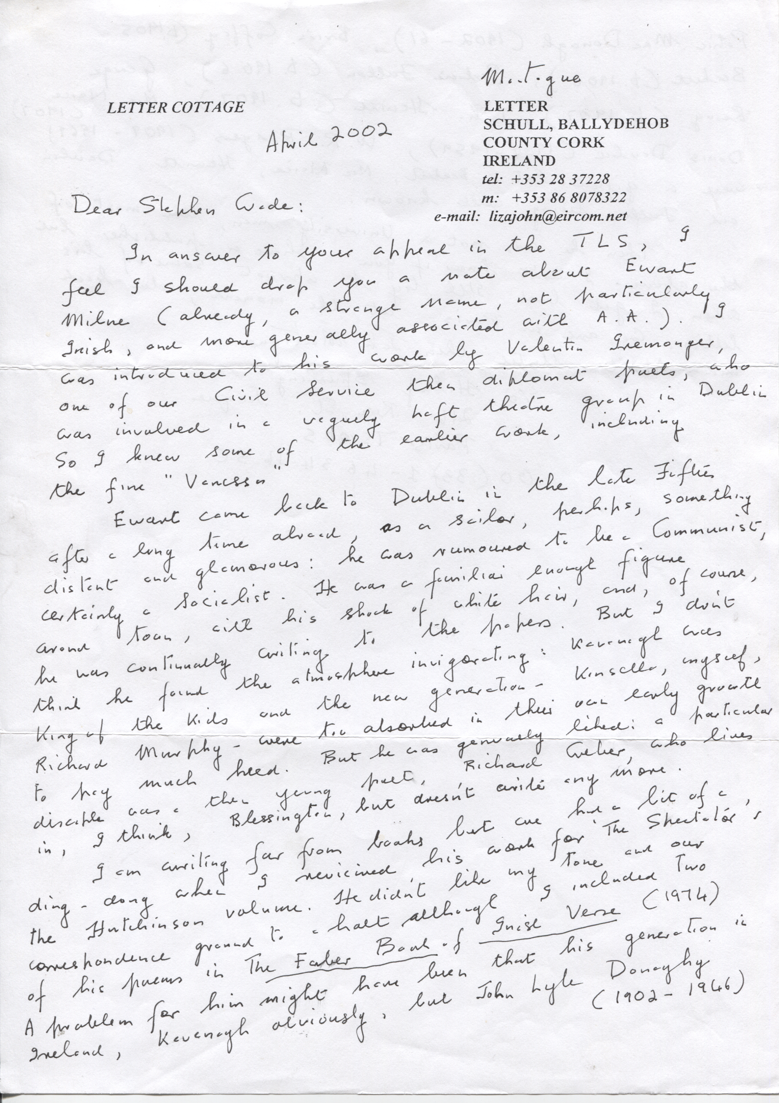 (John, 1929-2016, Irish Poet and Author) — Sophie Dupré Autographs