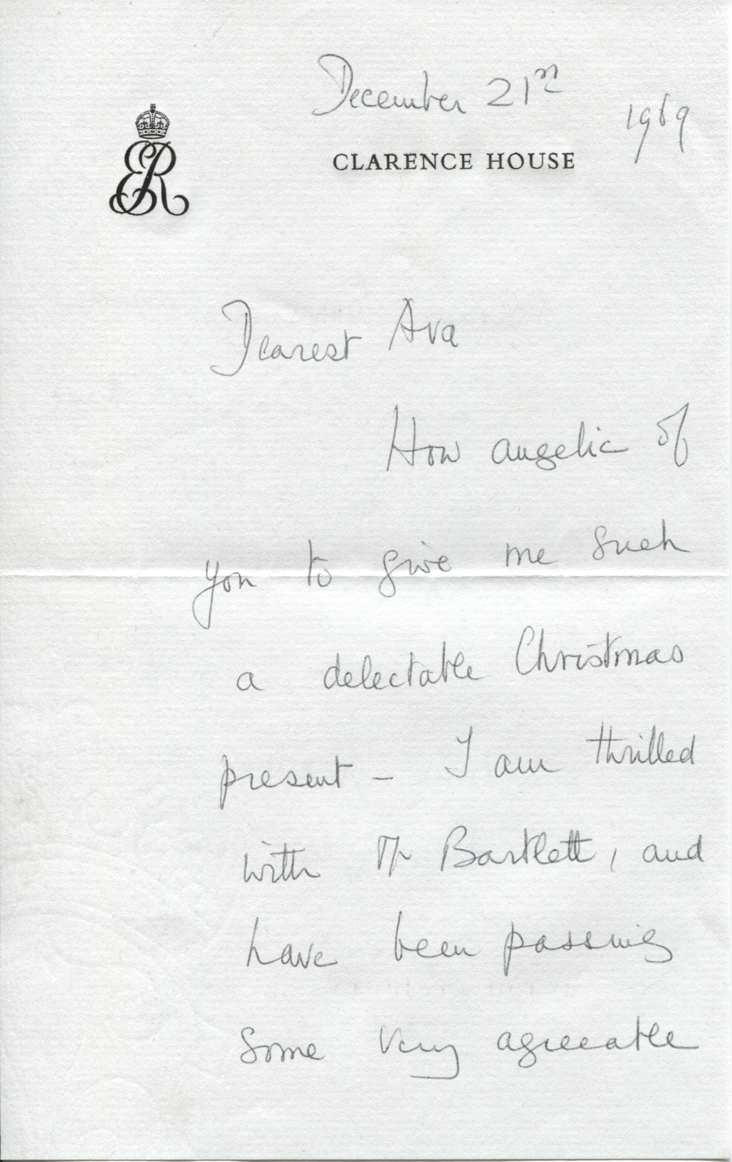 ELIZABETH — Fine Autograph Letter Signed to “Dearest Ava<strong>”, Lady WAVERLEY</strong> | Sophie Dupré Autographs