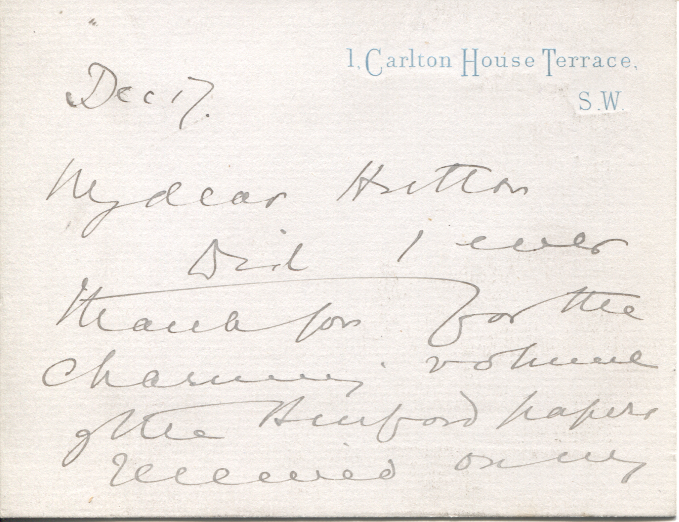 CURZON — Autograph Note signed to “My dear <strong>HUTTON</strong>” | Sophie Dupré Autographs