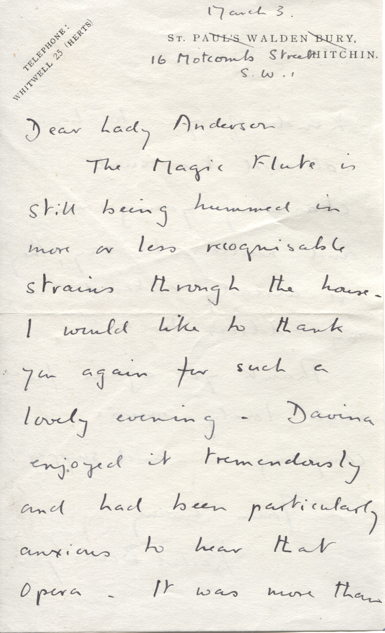 BOWES LYON — Autograph Letter Signed to<strong> Lady ANDERSON</strong> | Sophie Dupré Autographs