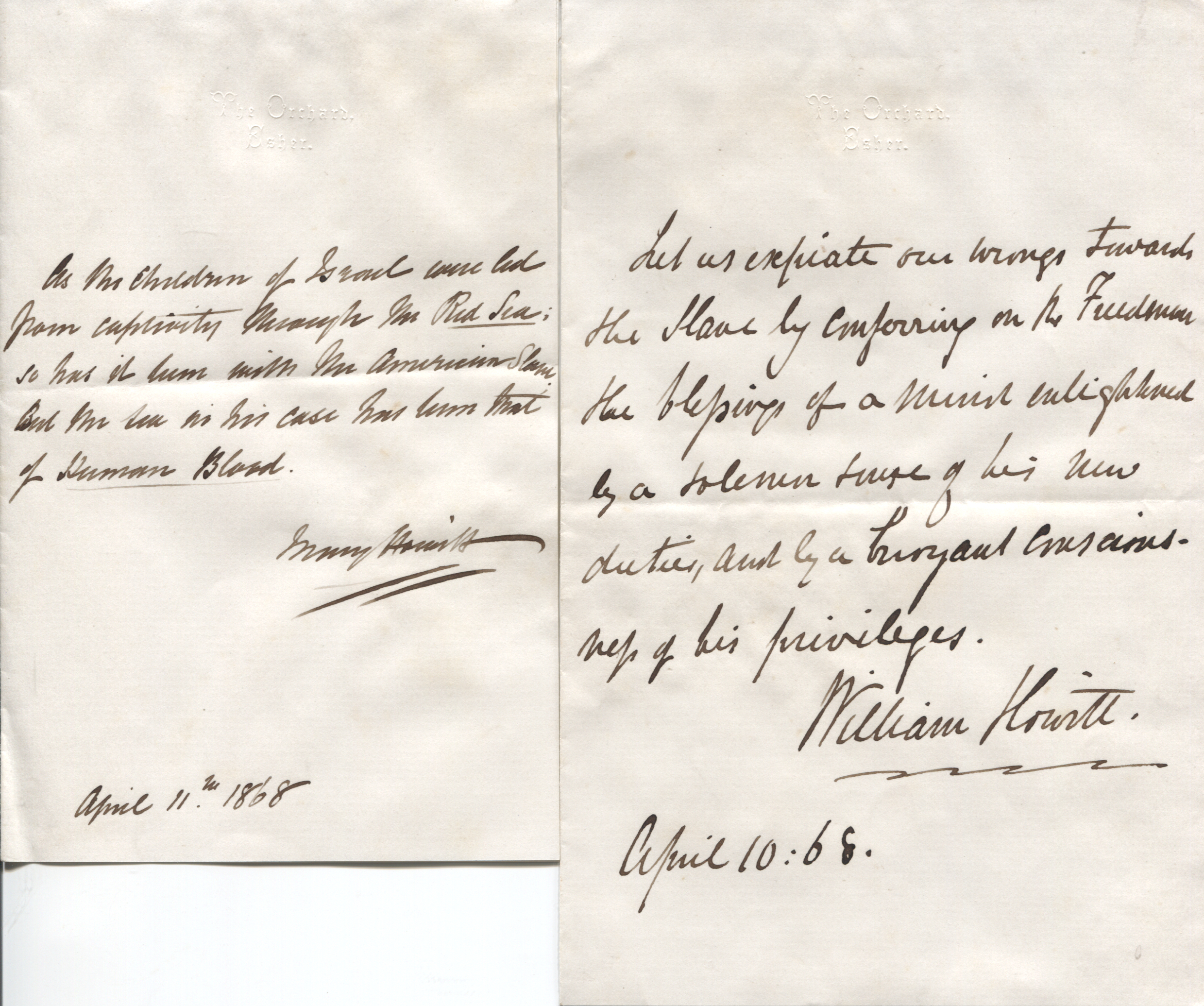 (William,1792-1879, Author) & his wife <strong>Mary HOWITT</strong> (1799-1888, Author) — Sophie Dupré Autographs