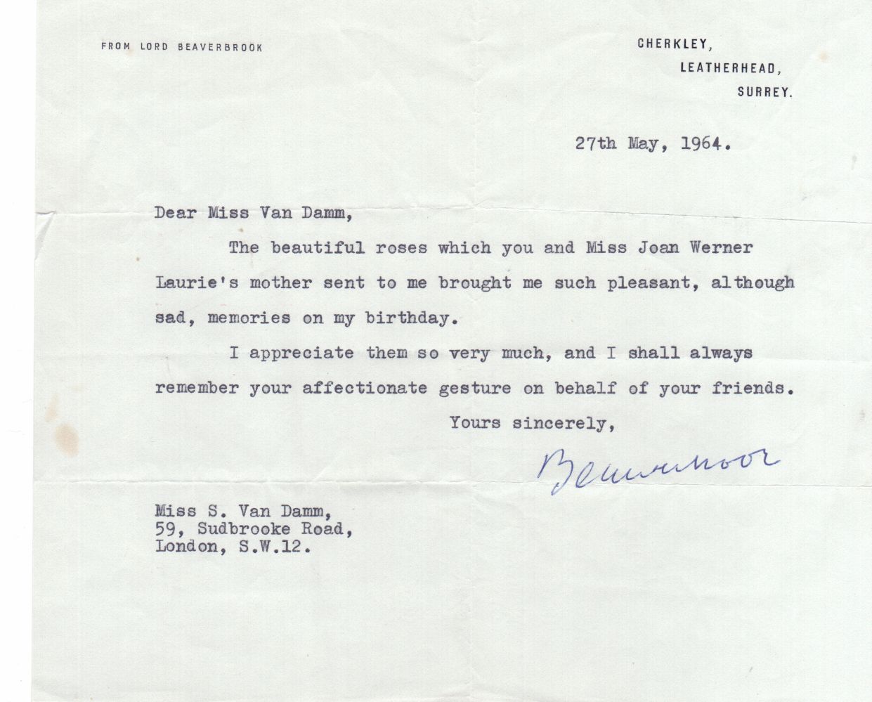 (Max, Lord, 1879-1964, Newspaper Proprietor & Statesman) — Sophie Dupré Autographs
