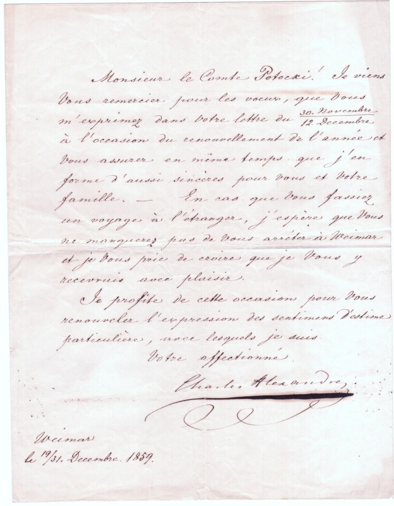 (1818-1901, from 1853 Grand Duke of Saxe-Weimar-Eisenach) — Sophie Dupré Autographs