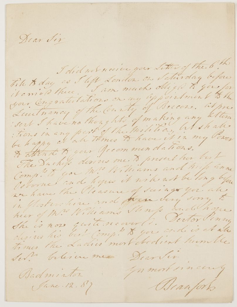 (Henry Somerset, 1744-1803, K.G., Master of the Horse to Queen Charlotte, from 1756 5th Duke) — Sophie Dupré Autographs