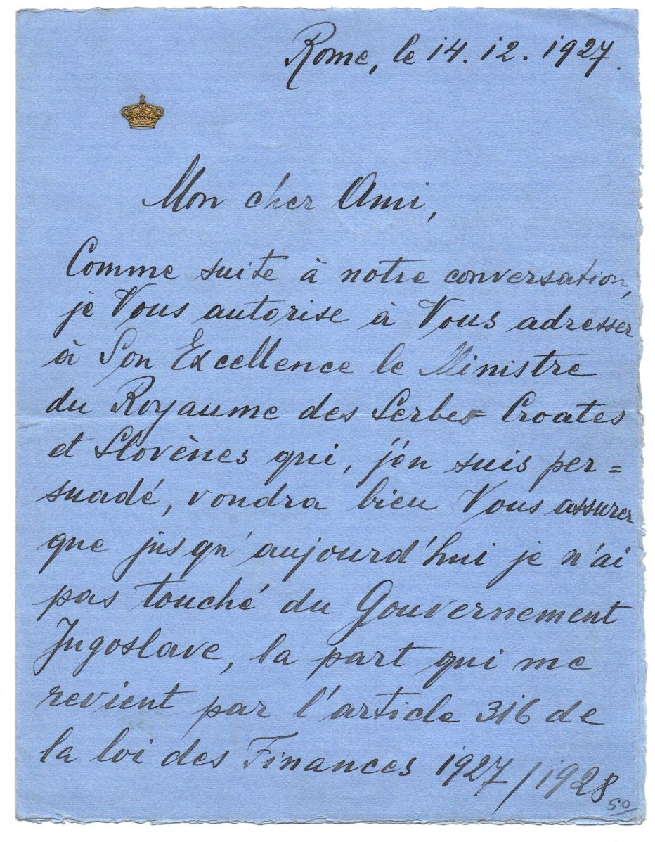 (1889-1932, third son of Nikola I of Montenegro) — Sophie Dupré Autographs