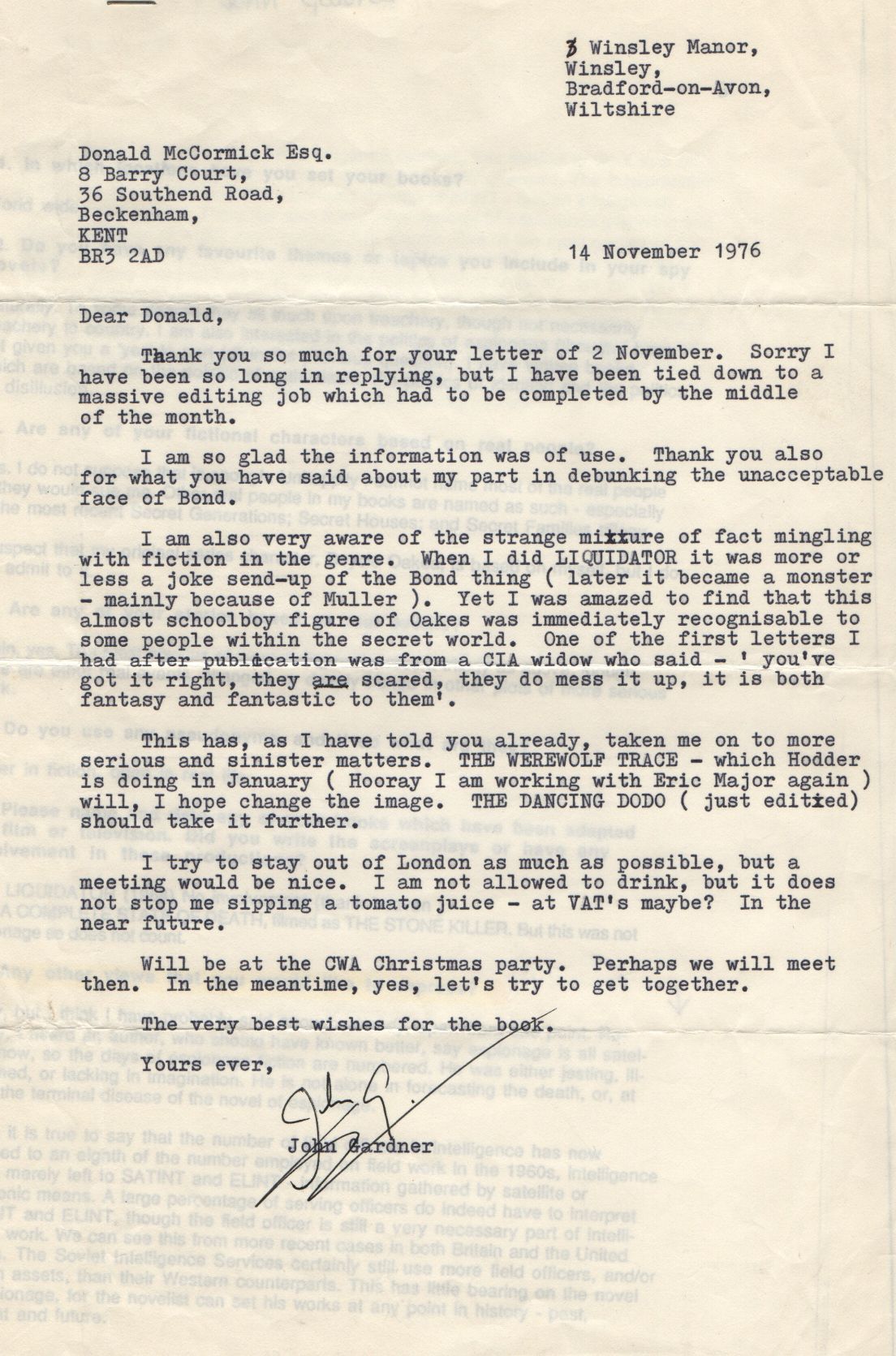 (Donald, 1911-1998, as 'Richard Deacon' historian of the British, Russian, Chinese and Israeli Secret Services) — Sophie Dupré Autographs
