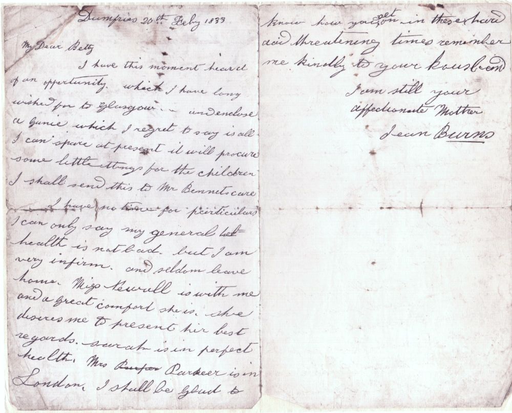 (Jean, née Armour, 1767-1834, wife of the poet Robert Burns)] — Sophie Dupré Autographs