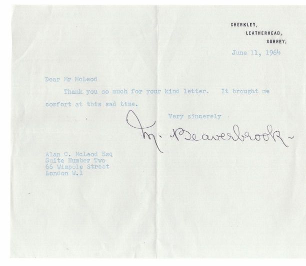 (Marcia Anastasia, née Christophorides, 2nd wife (1963), of Max,  1879-1964, Lord, Newspaper Proprietor & Statesman) — Sophie Dupré Autographs