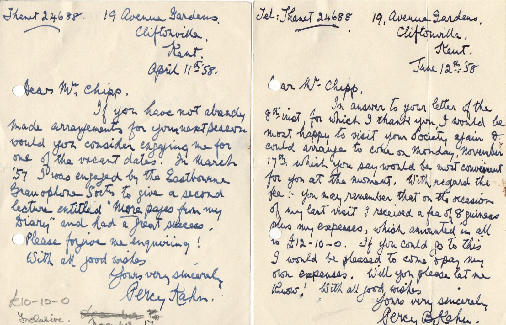 (Percy B., Pianist and Accompanist) — Sophie Dupré Autographs