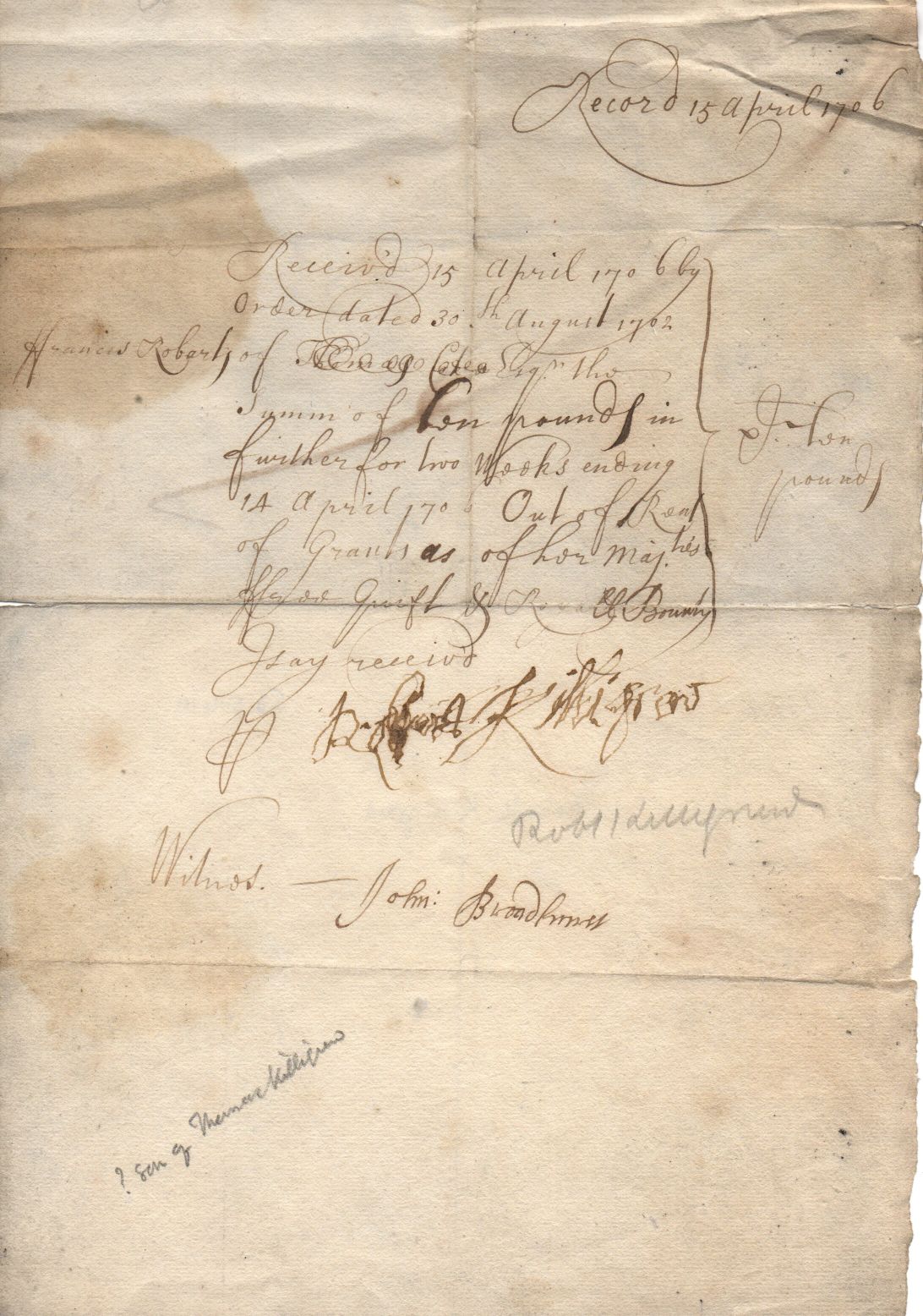 (Robert, d. 1707, from 1705 Major-General) — Sophie Dupré Autographs