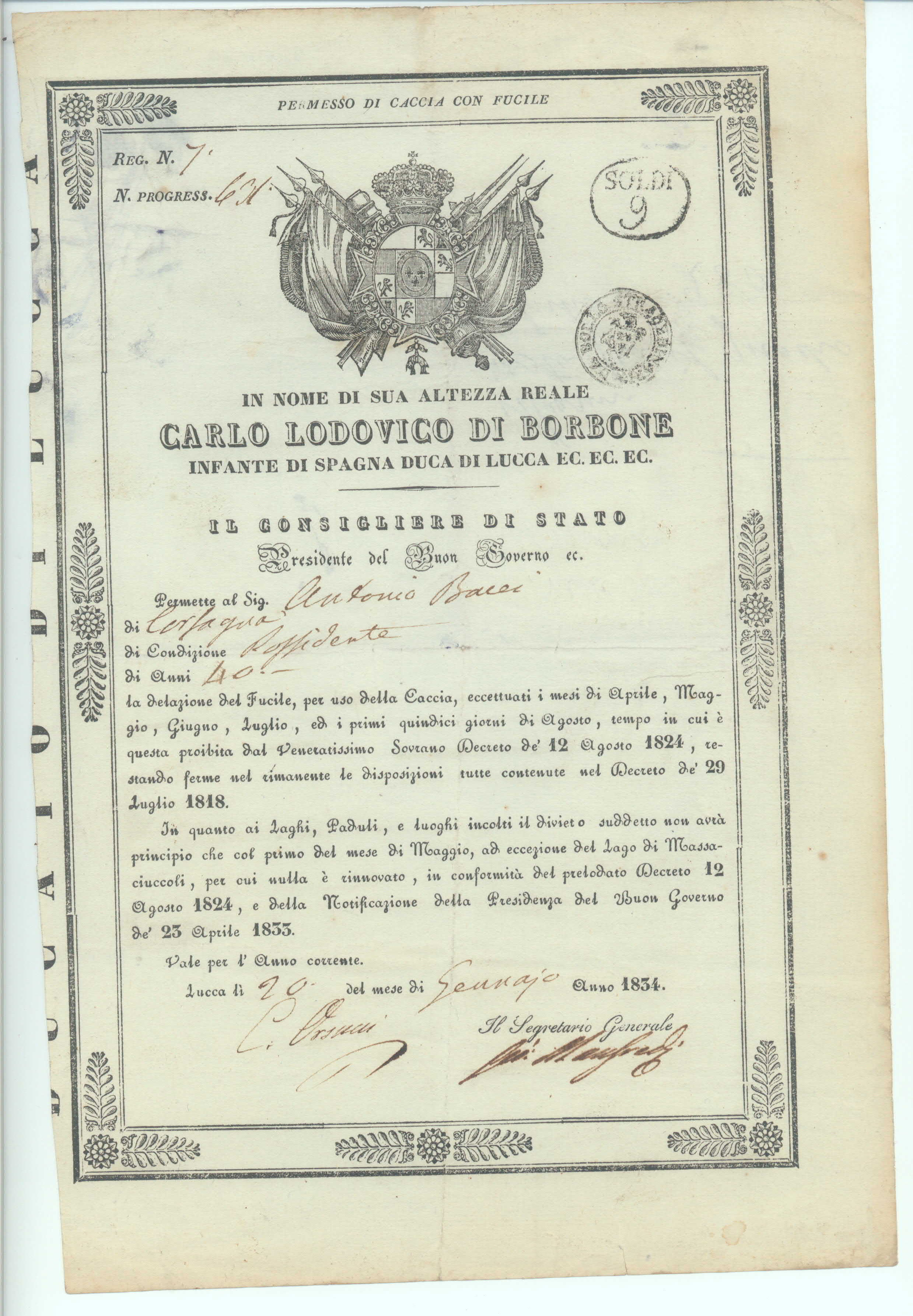 (1799-1883, King of Etruria 1803-1807, Duke of Lucca 1824-1847, Duke of Parma 1847-1849)] — Sophie Dupré Autographs