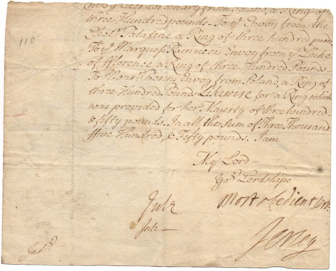 (Edward Villiers, 1656-1711, Ambassador, Secretary of State, Lord Chamberlain 1700-1704, from 1697 1st Earl) — Sophie Dupré Autographs