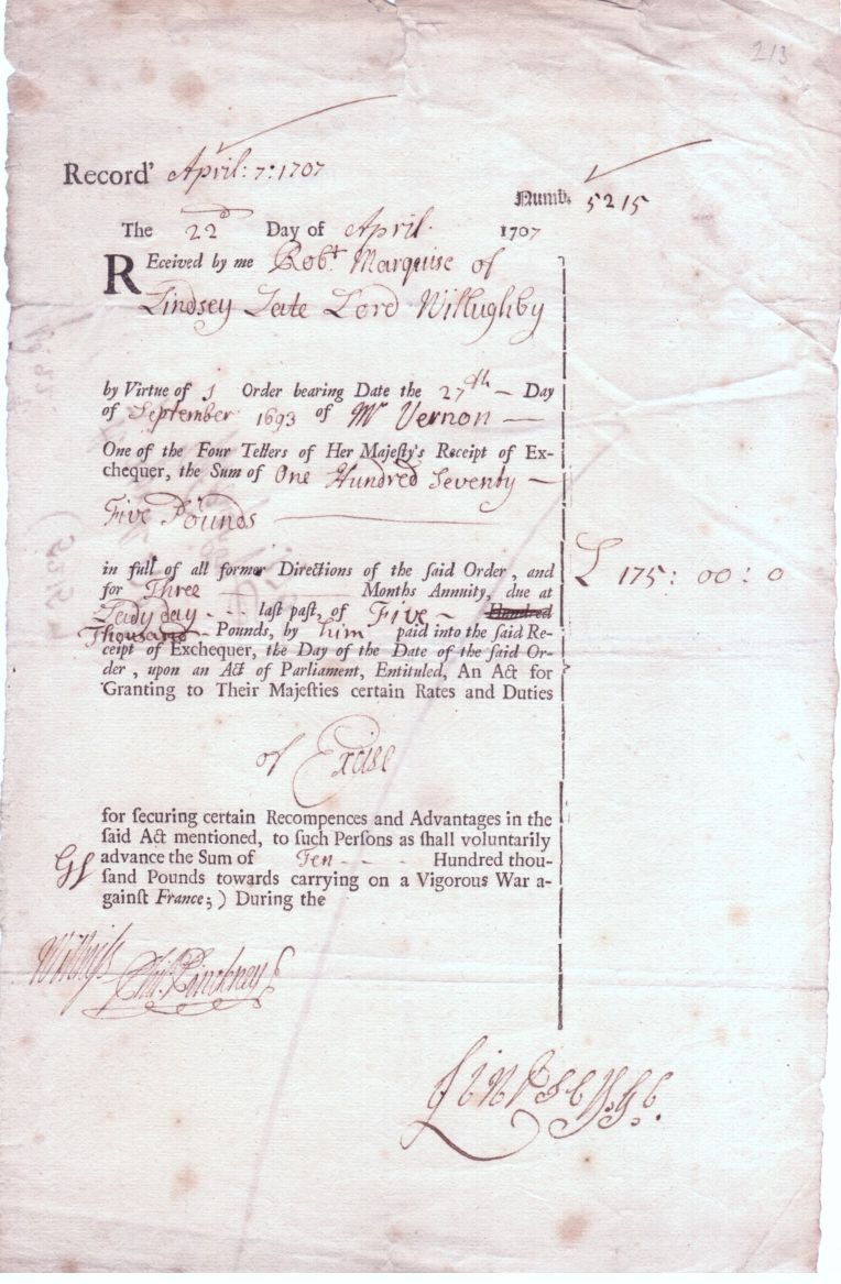 (Robert Bertie, 1660-1723, from 21st December 1706 Marquis of) — Sophie Dupré Autographs