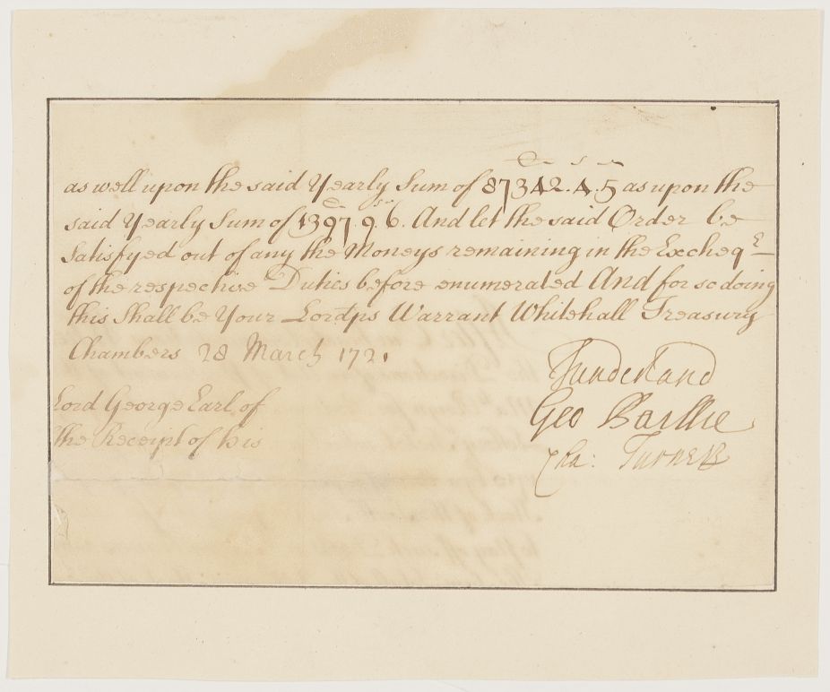 (Charles Spencer, 1674-1722, Statesman, Bibliophile at Althorp, from 1702 3rd Earl), BAILLIE (George), TURNER (Sir Charles, brother-in-law of Sir Robert Walpole, Teller of the Exchequer 1729-1738) — Sophie Dupré Autographs