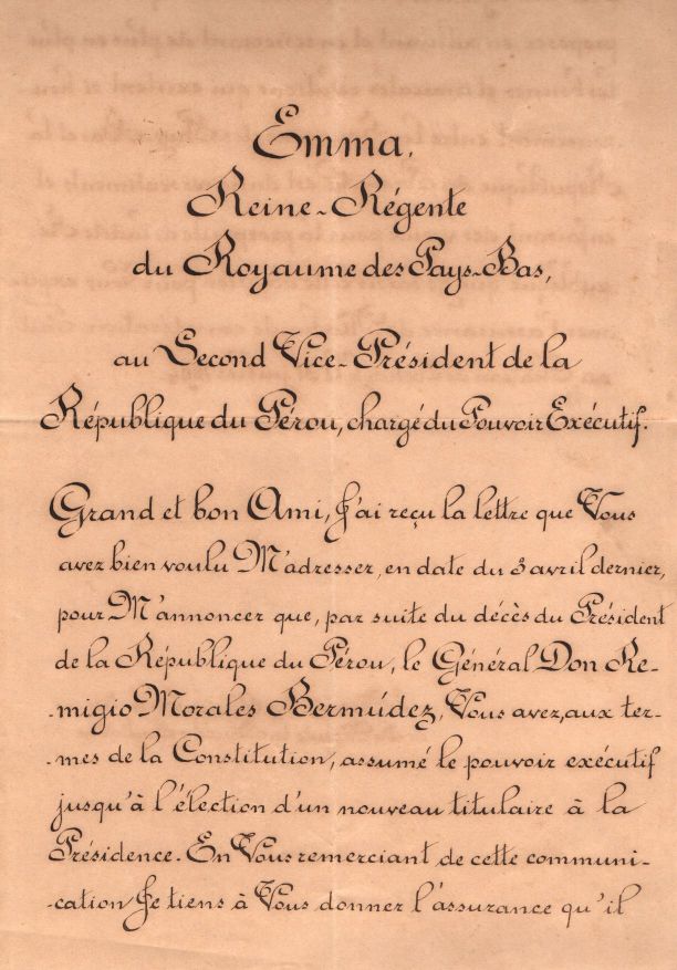 (1858-1934, Regent of the Netherlands, 1890-1898, for her daughter Wilhelmina, 1880-1962) — Sophie Dupré Autographs