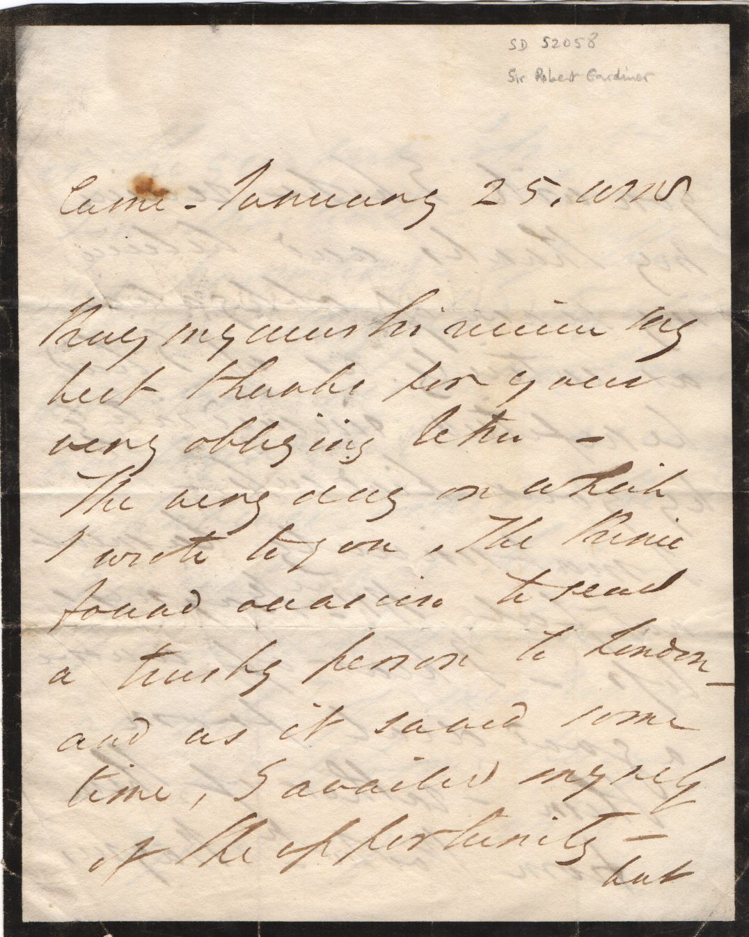 (Sir Robert William, 1781-1864, General, Royal Artillery, served with Sir John Moore at Corunna and with Wellington in the Peninsula and at Waterloo, Governor & C-in-C Gibraltar, 1848-1855) — Sophie Dupré Autographs