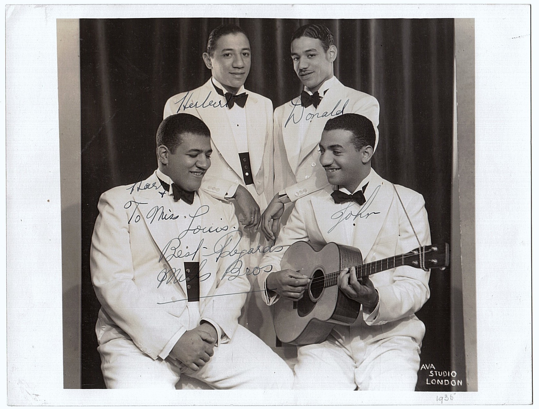(John, 1910-1936, Herbert, 1912-1989, Harry, 1913-1982, and Donald, 1915-1999, American Vocal Quartet) — Sophie Dupré Autographs