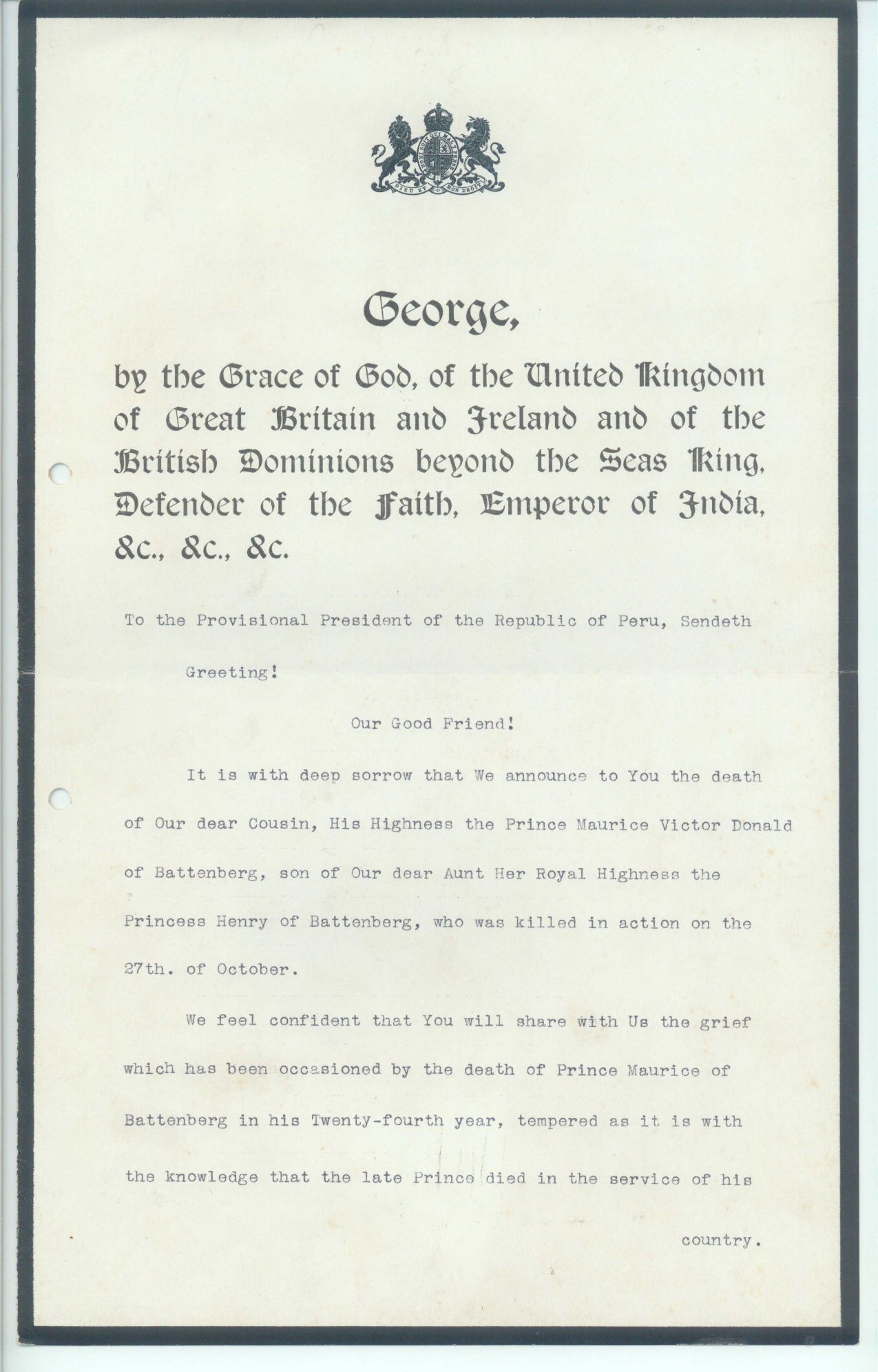 (1865-1936, from 1910 King of Great Britain) — Sophie Dupré Autographs